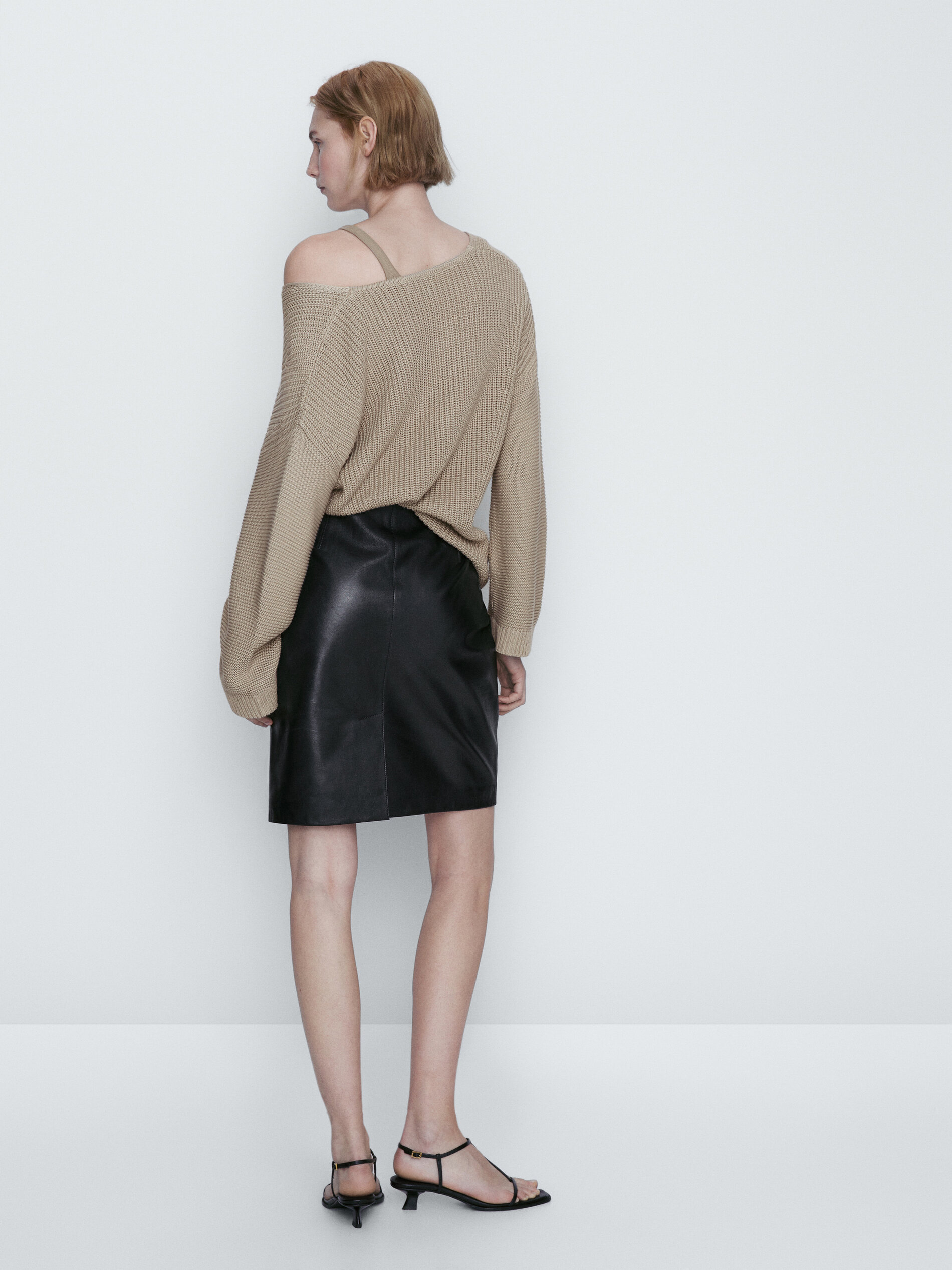 Falda midi piel napa - NEGRO