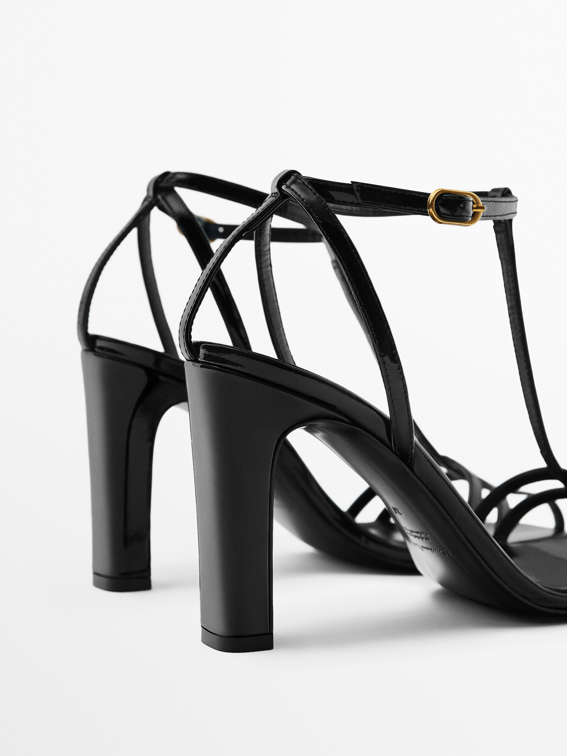 Sandalia tacón piel tiras - NEGRO