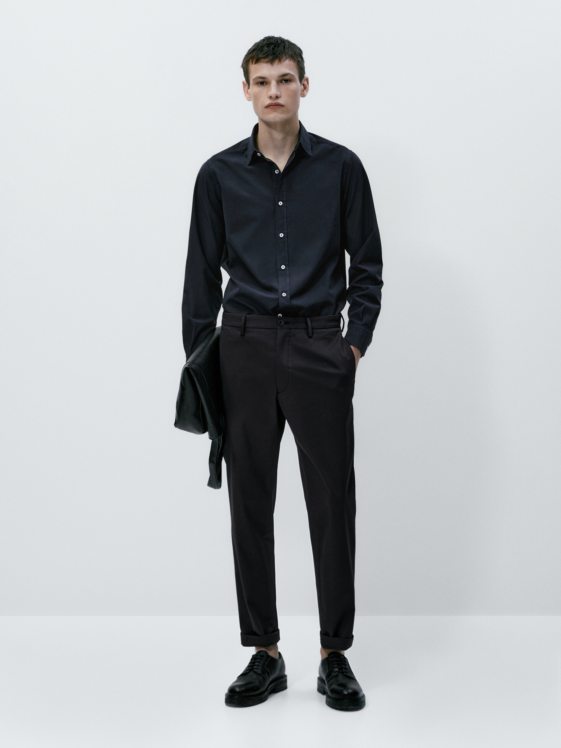 Camisa popelín algodón slim fit - AZUL MARINO