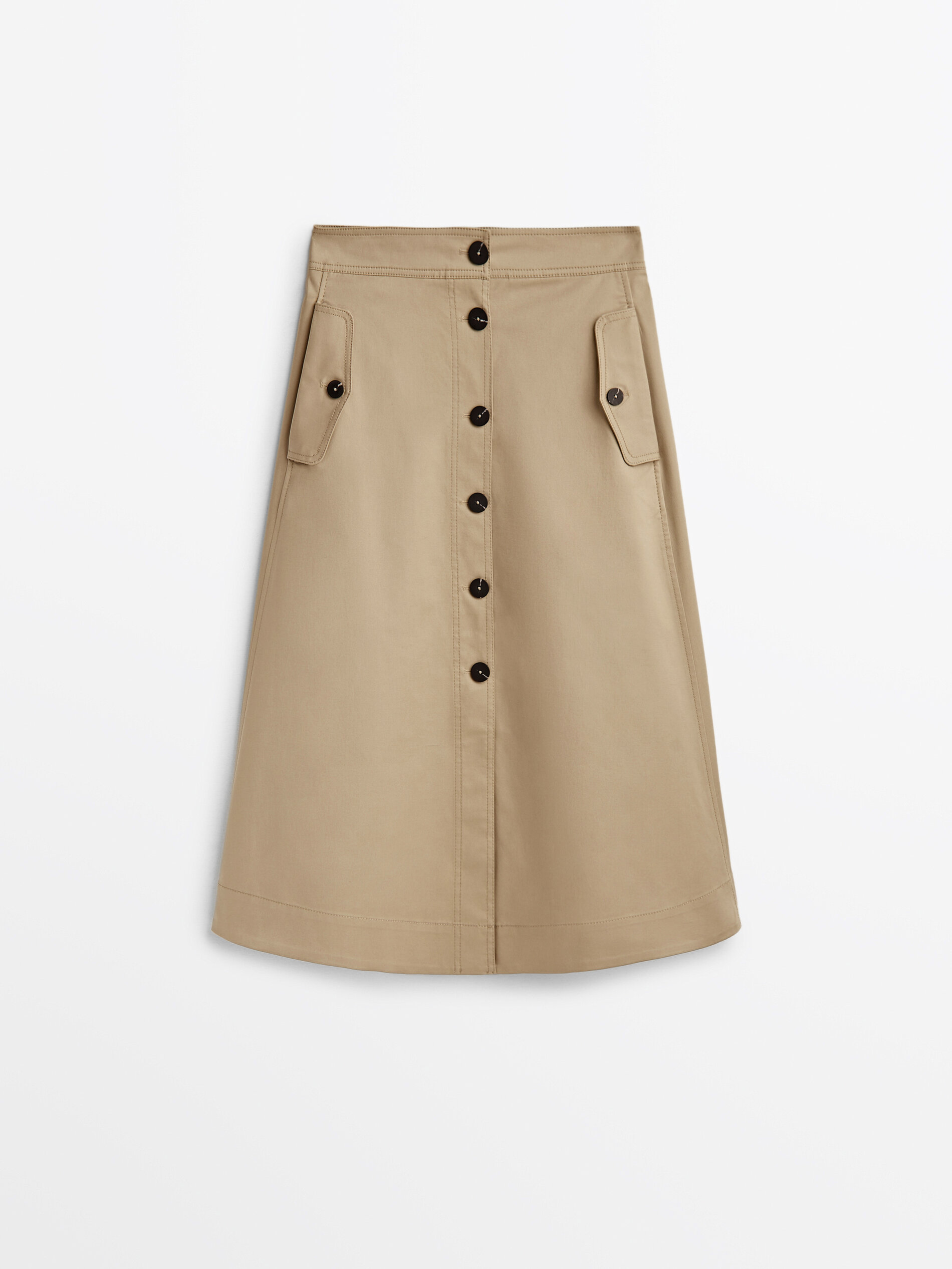 Falda midi botones contraste - BEIGE