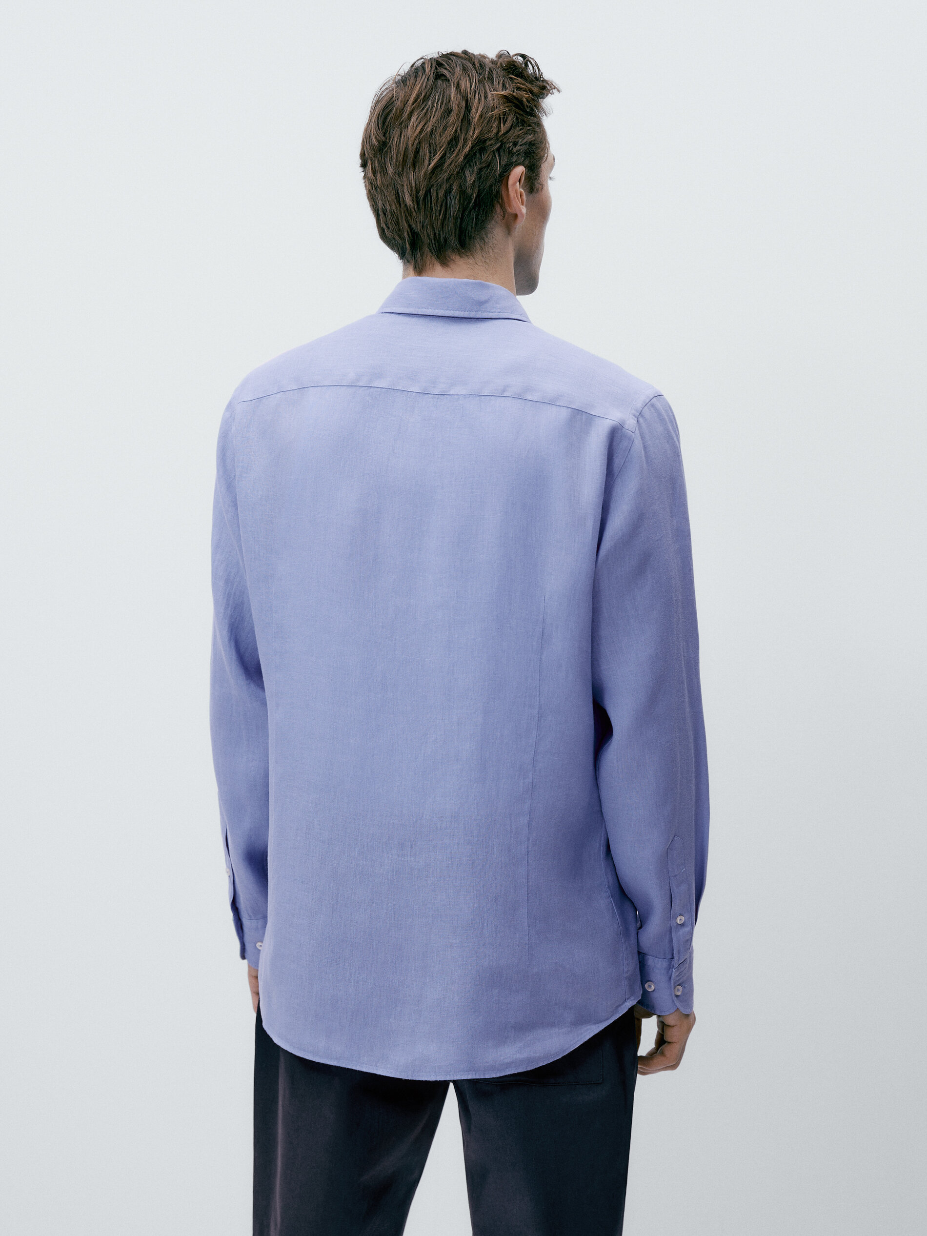 Camisa 100% lino slim fit - AZUL MEDIO