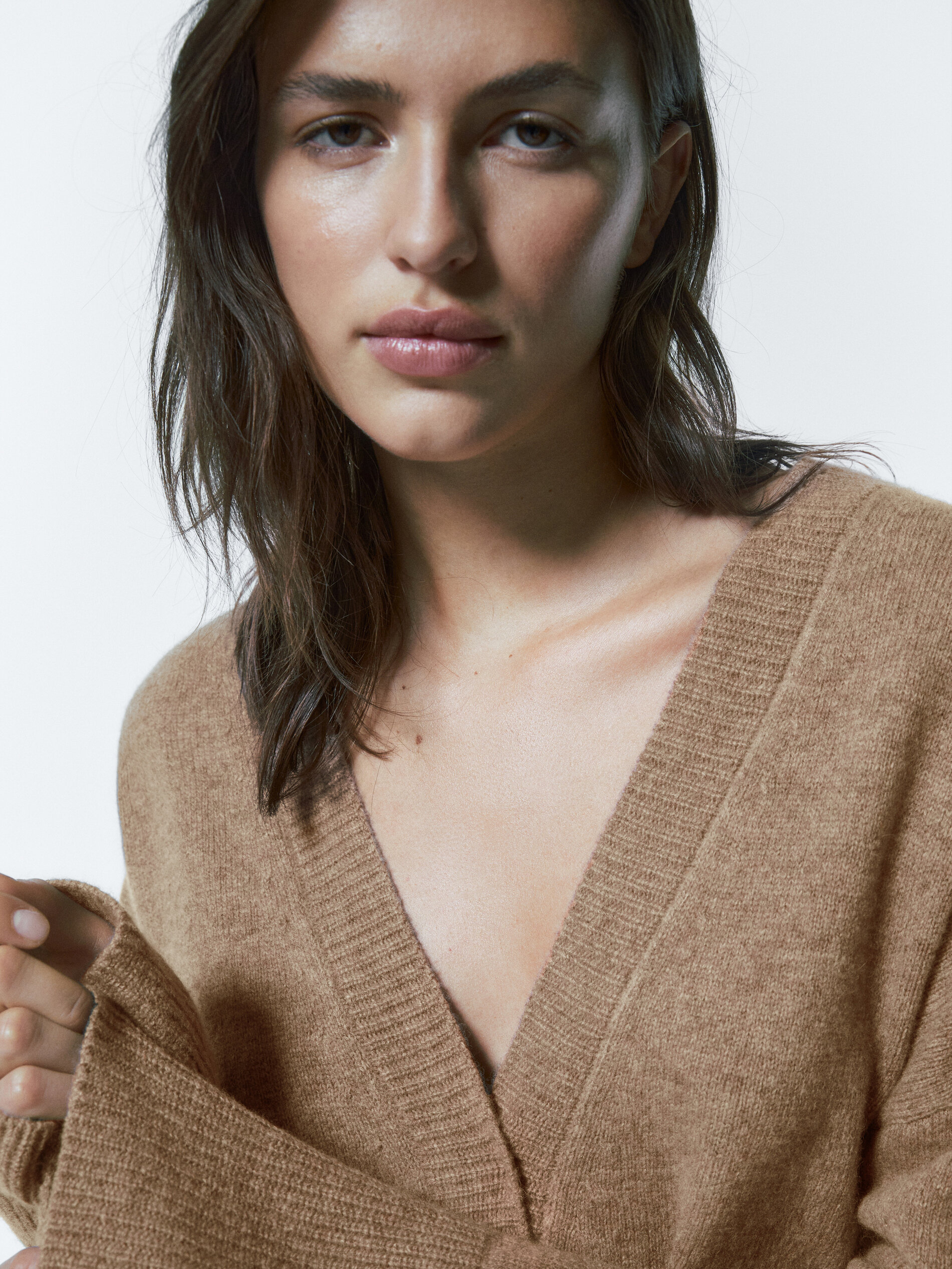 Cárdigan botones mezcla lana cashmere - CRUDO MEDIO