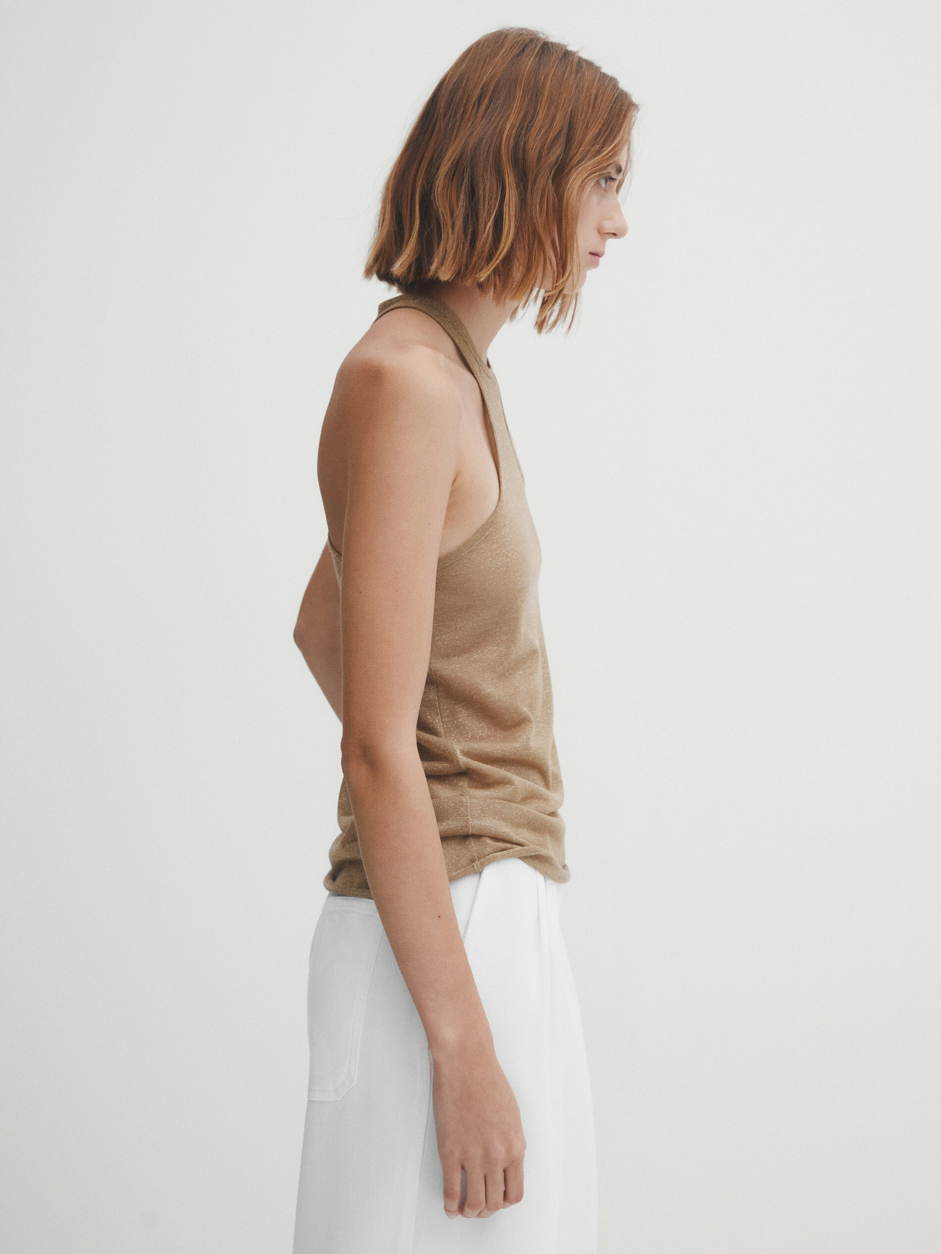 Top halter pronunciado brillo - DORADO