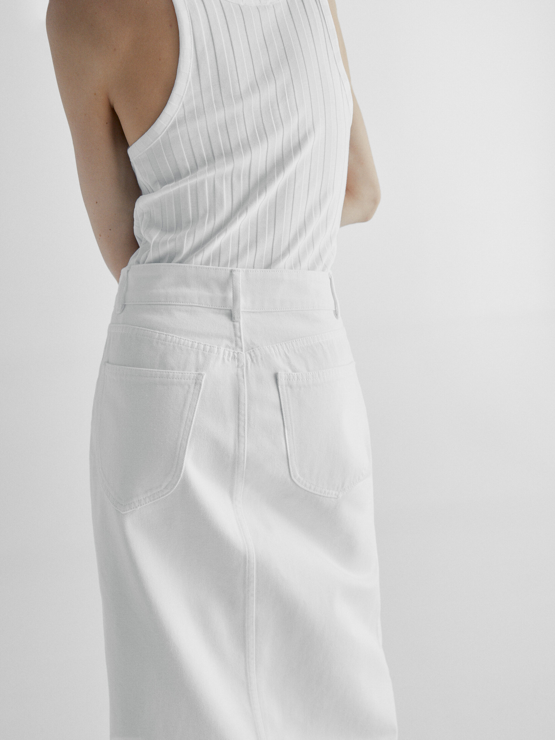 Falda denim tiro alto - CRUDO