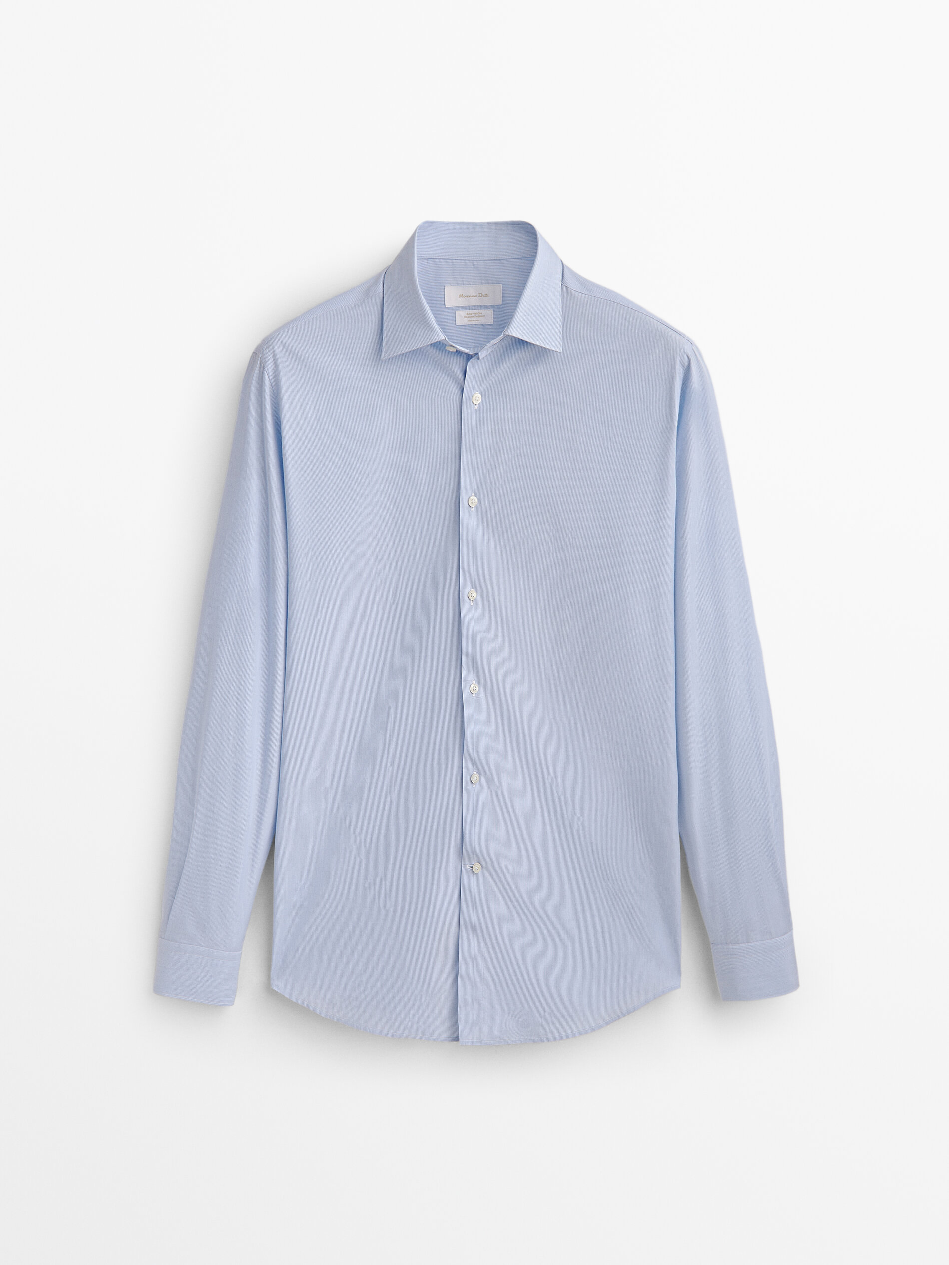 Camisa rayas algodón slim fit - CELESTE