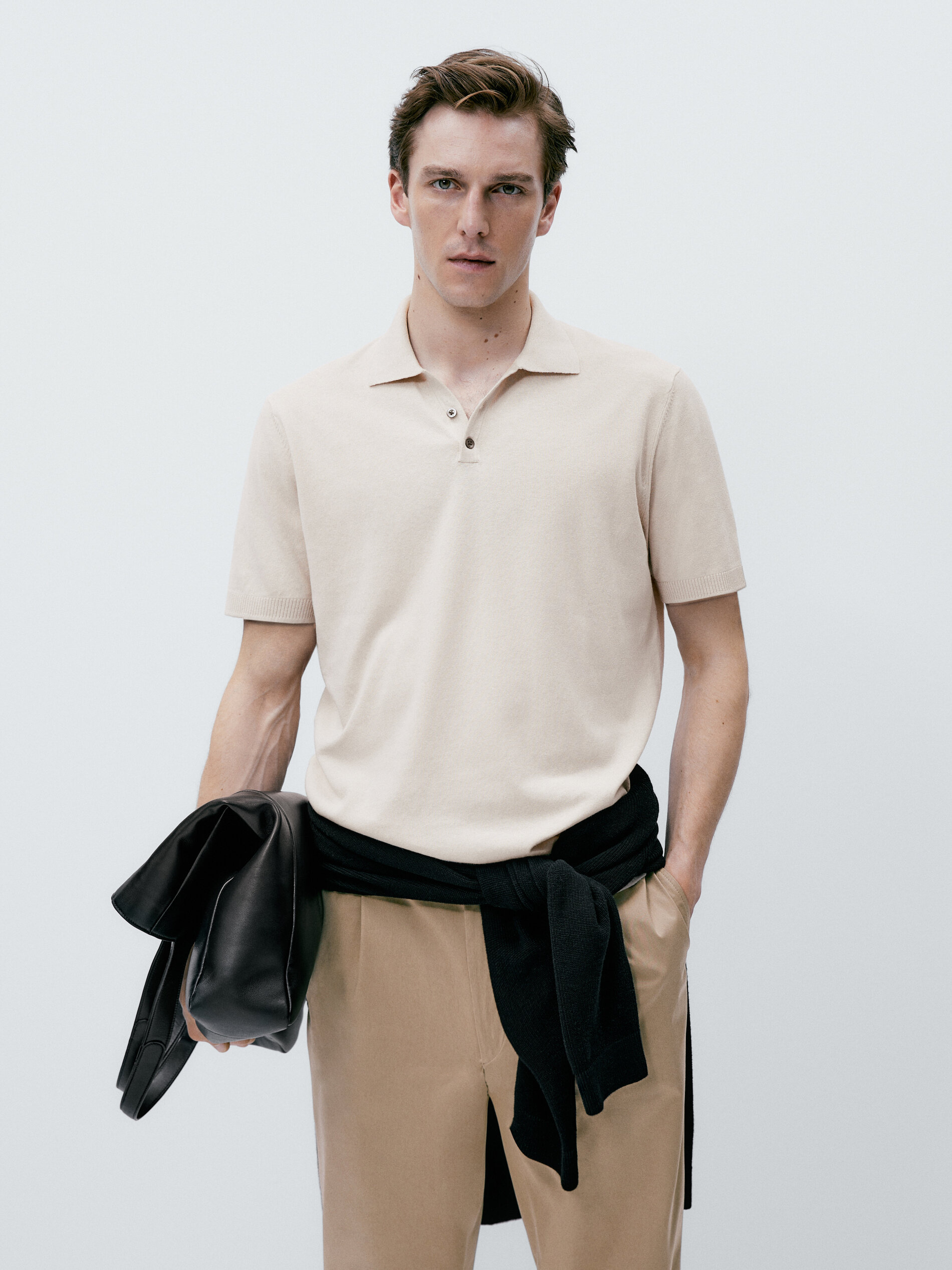 Jersey polo cuello pico botones - Beige