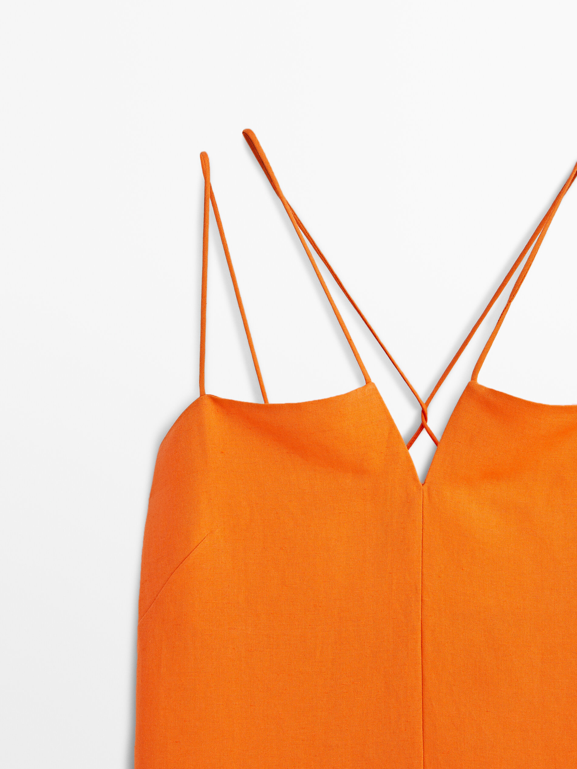 Vestido con lino tirantes abertura - NARANJA