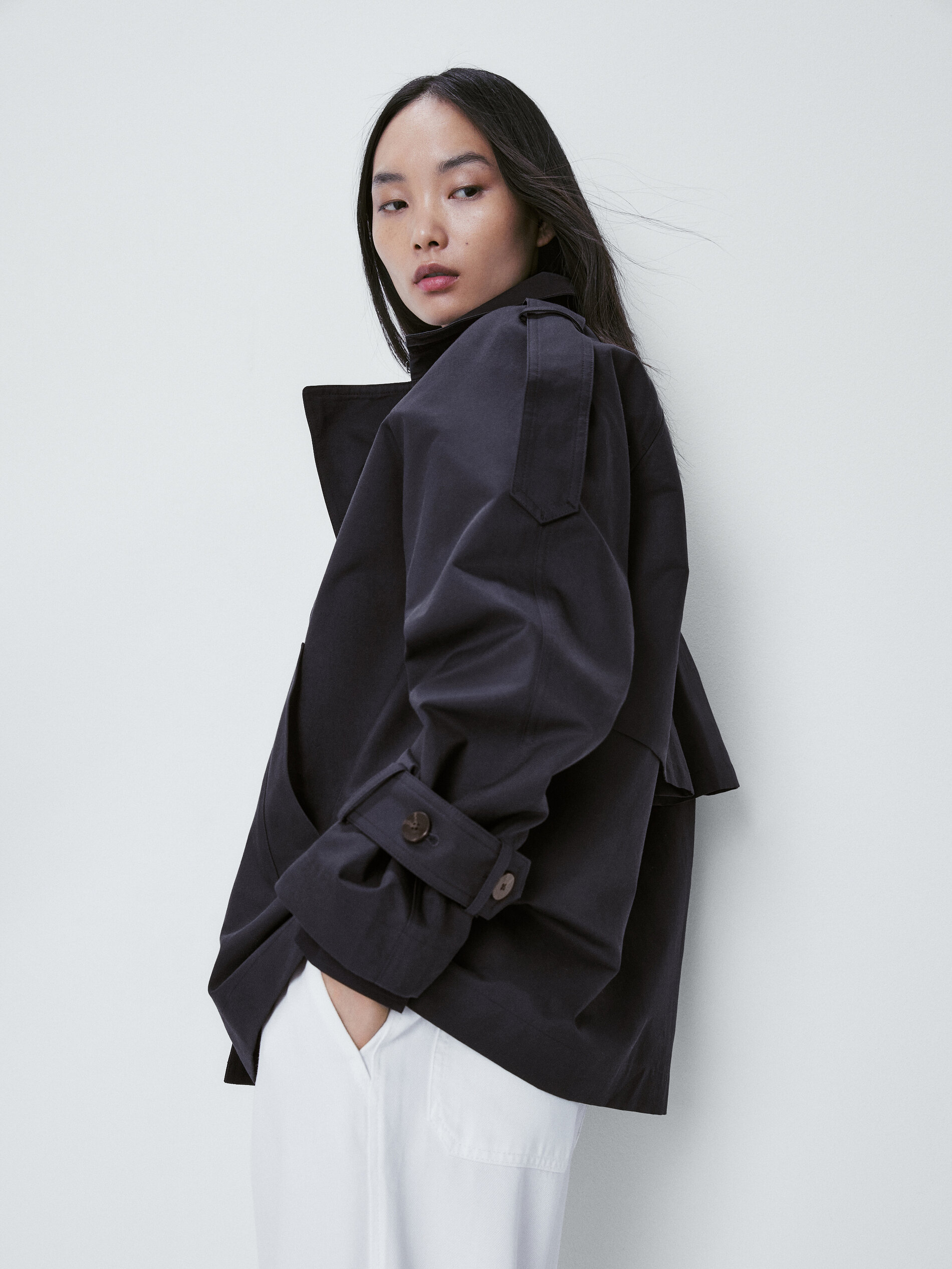 Gabardina corta botones - AZUL MARINO