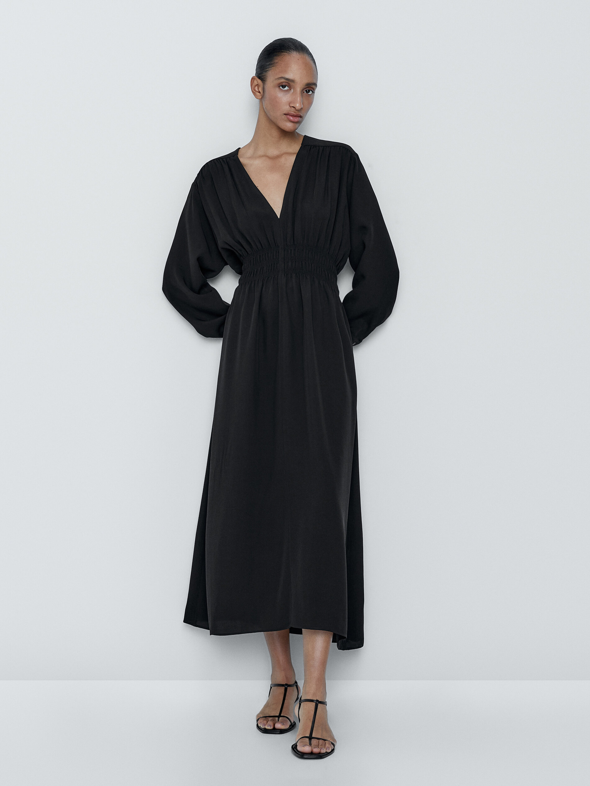 Vestido fluido detalle frunce - PETROLEO