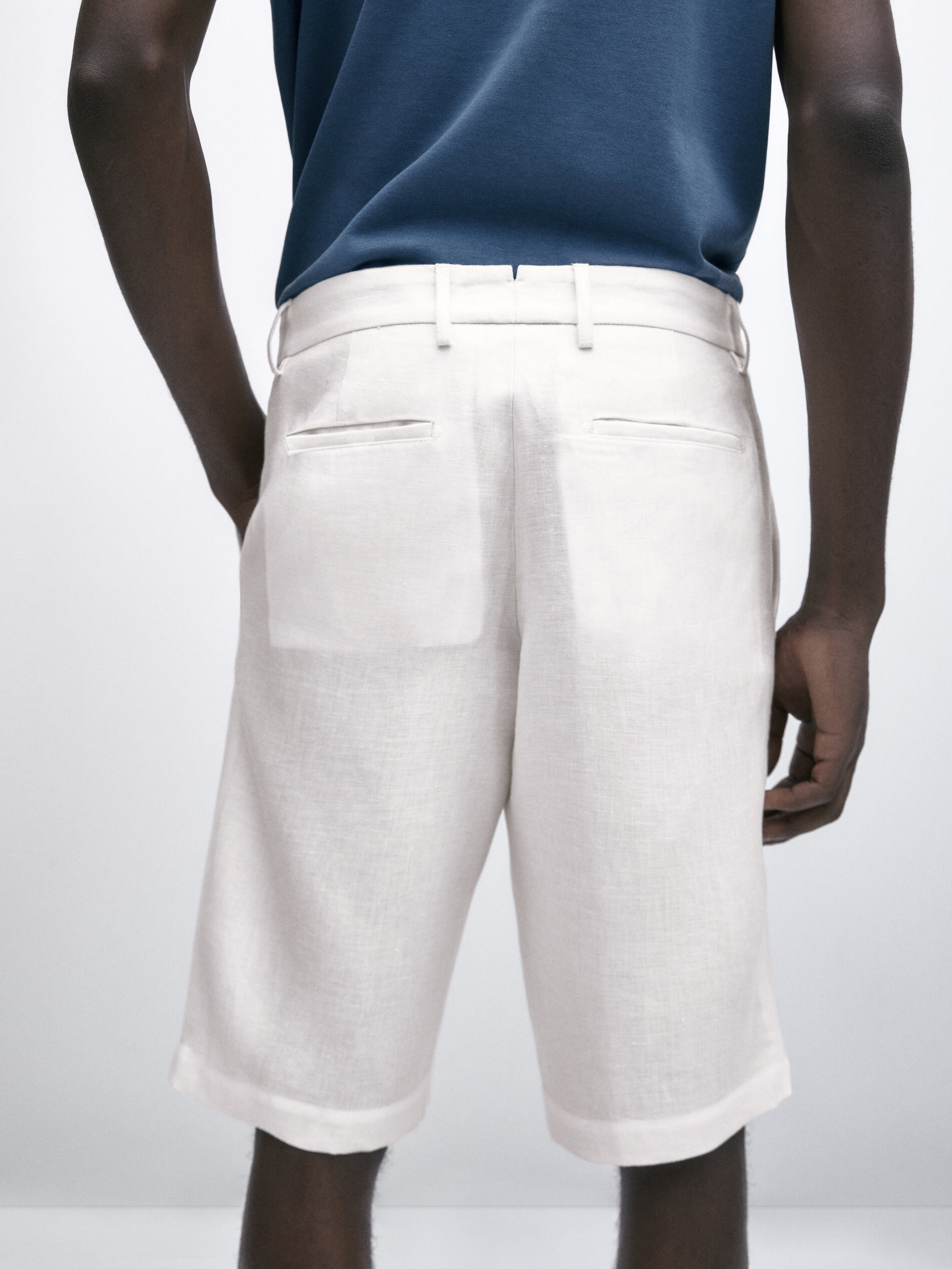 Bermuda pinzas 100% lino -Studio - BLANCO