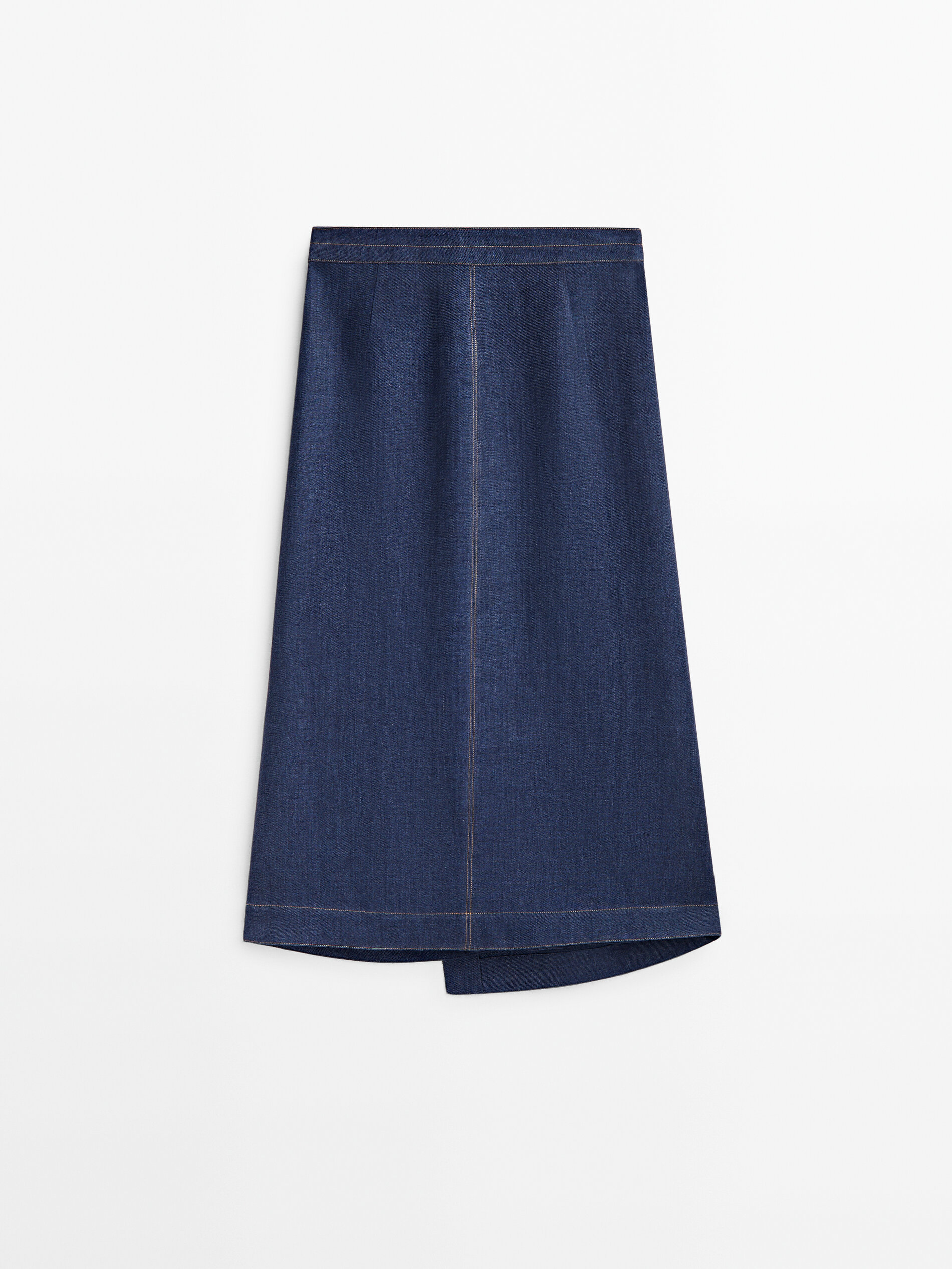 Falda cruzada lino pespuntes - AZUL MEDIO