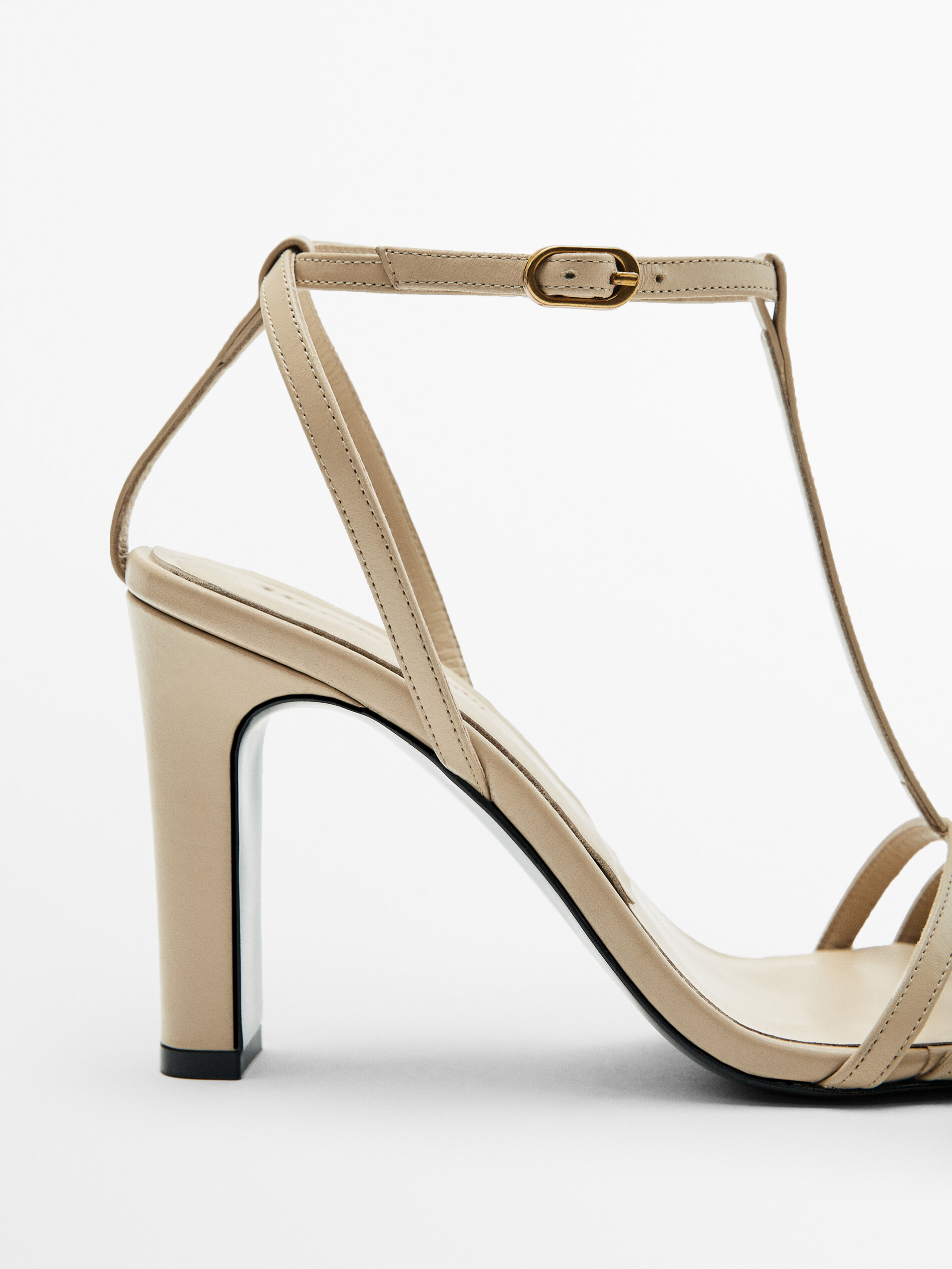 Sandalia tacón piel tiras - MARRÓN