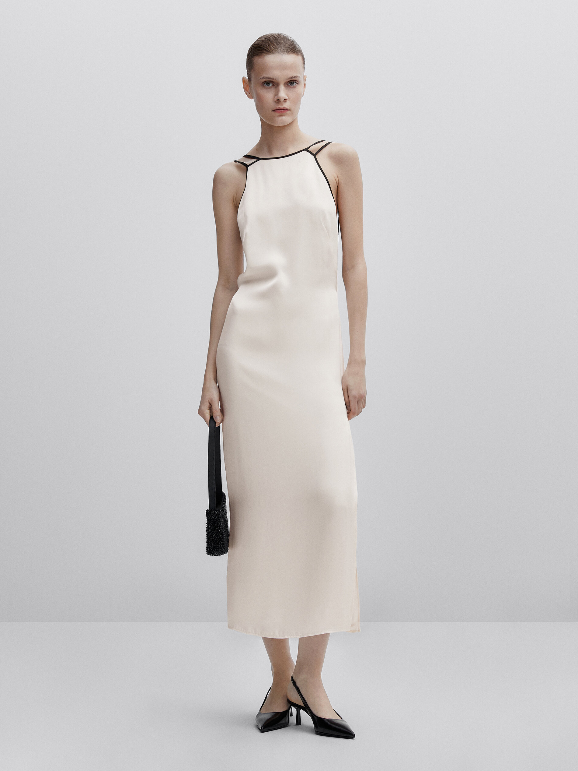 Vestido lencero contraste -Studio - CRUDO