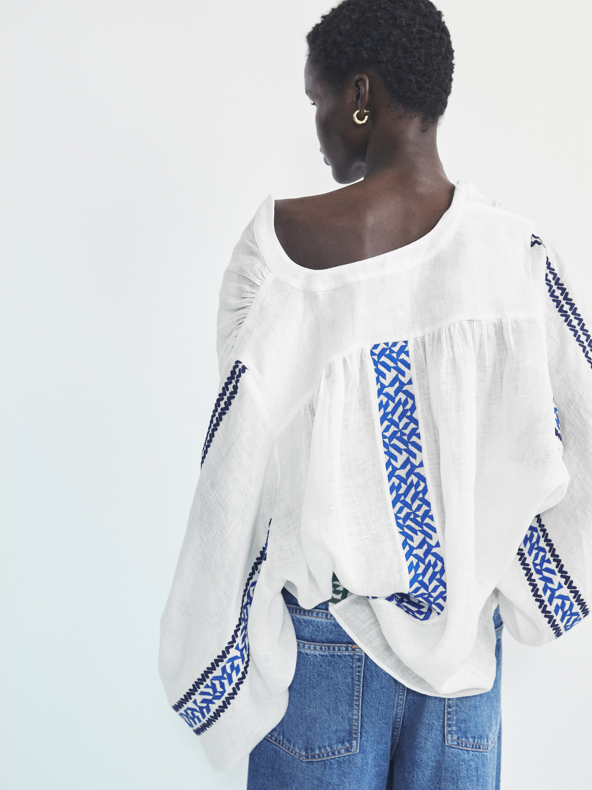 Camisa lino bordados - BLANCO