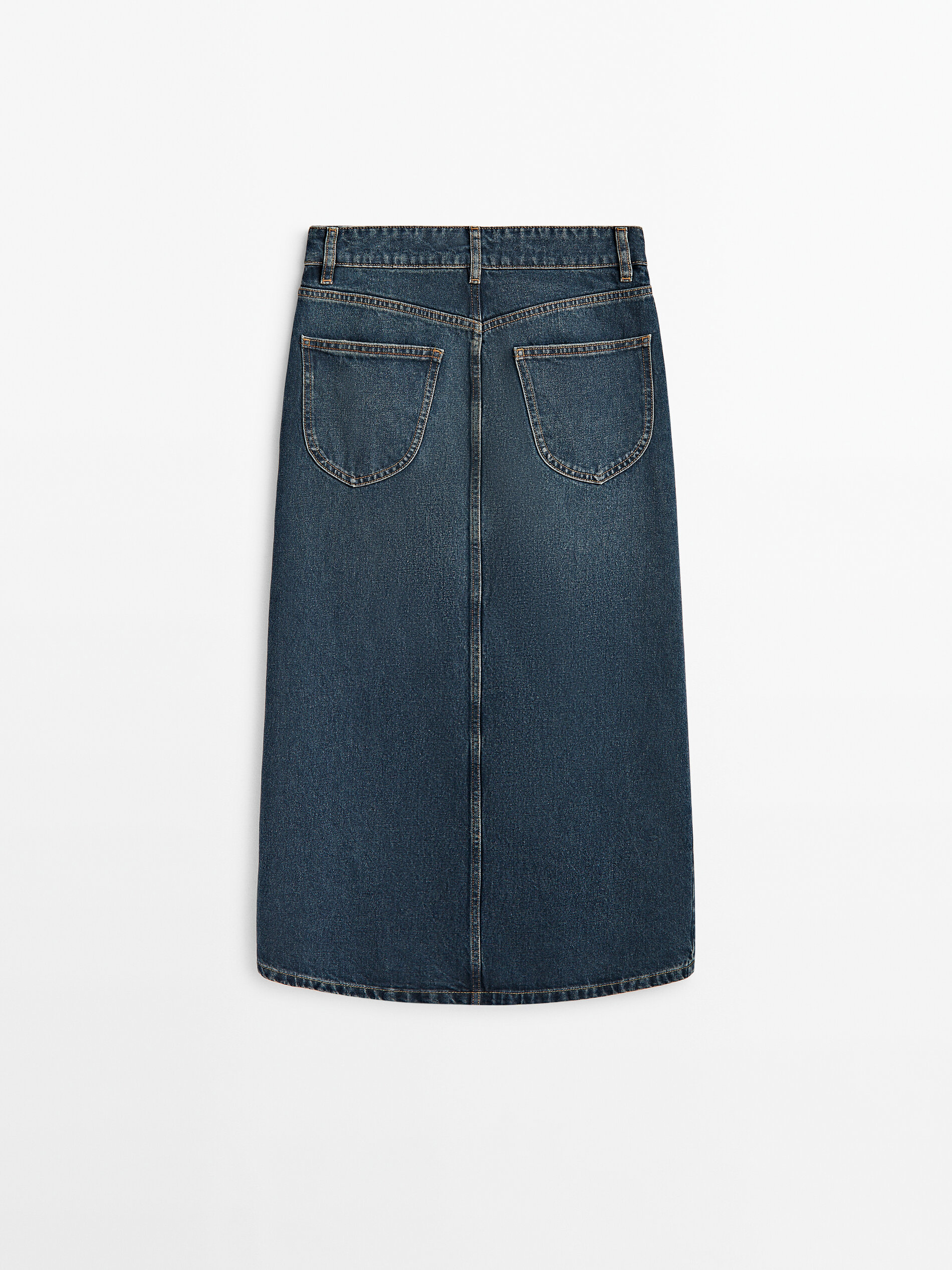 Falda denim tiro alto efecto lavado - AZUL MEDIO