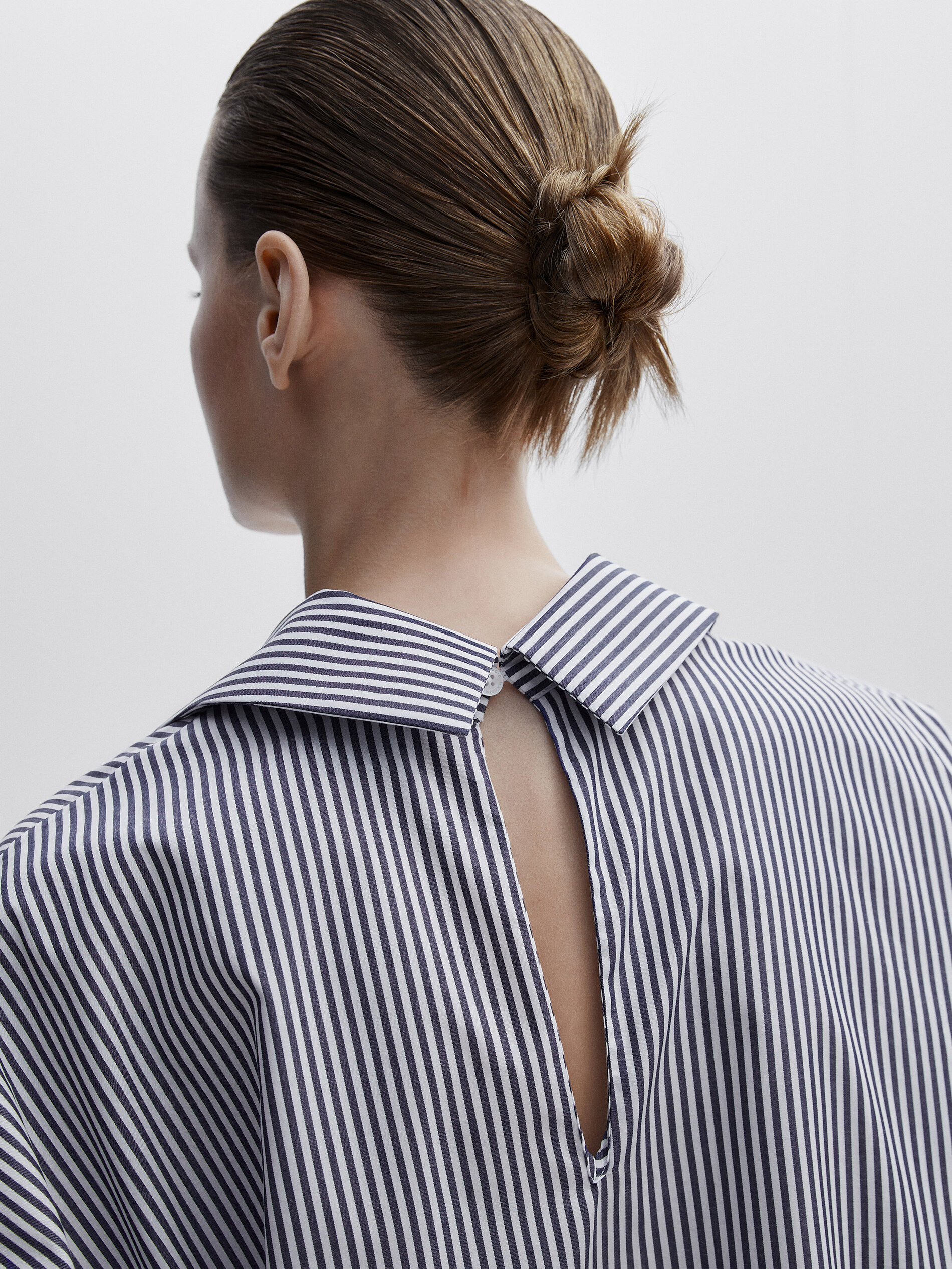 Camisa rayas popelín abertura -Studio - AZUL MARINO