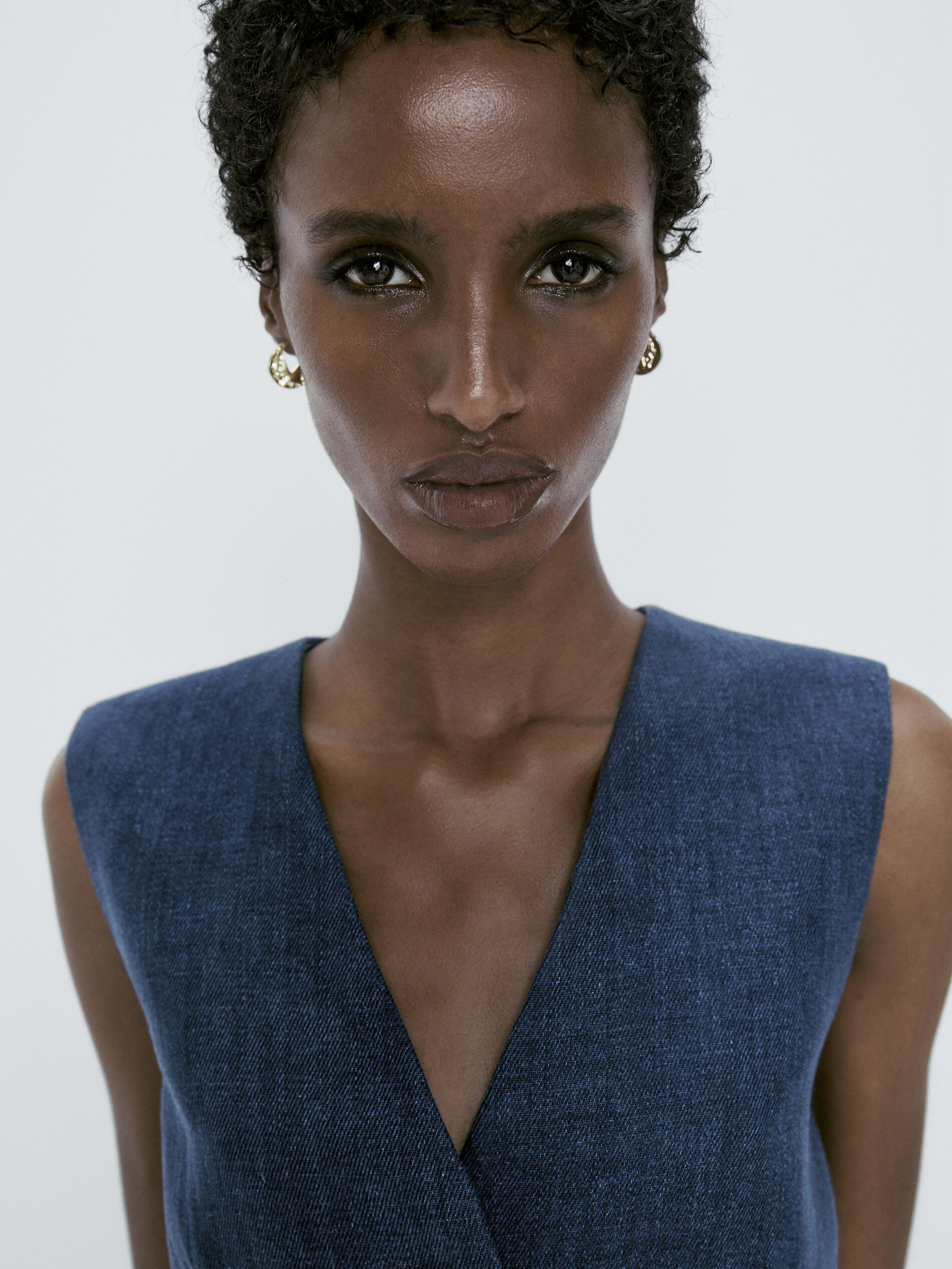 Chaleco corto traje lino pespuntes - AZUL MARINO