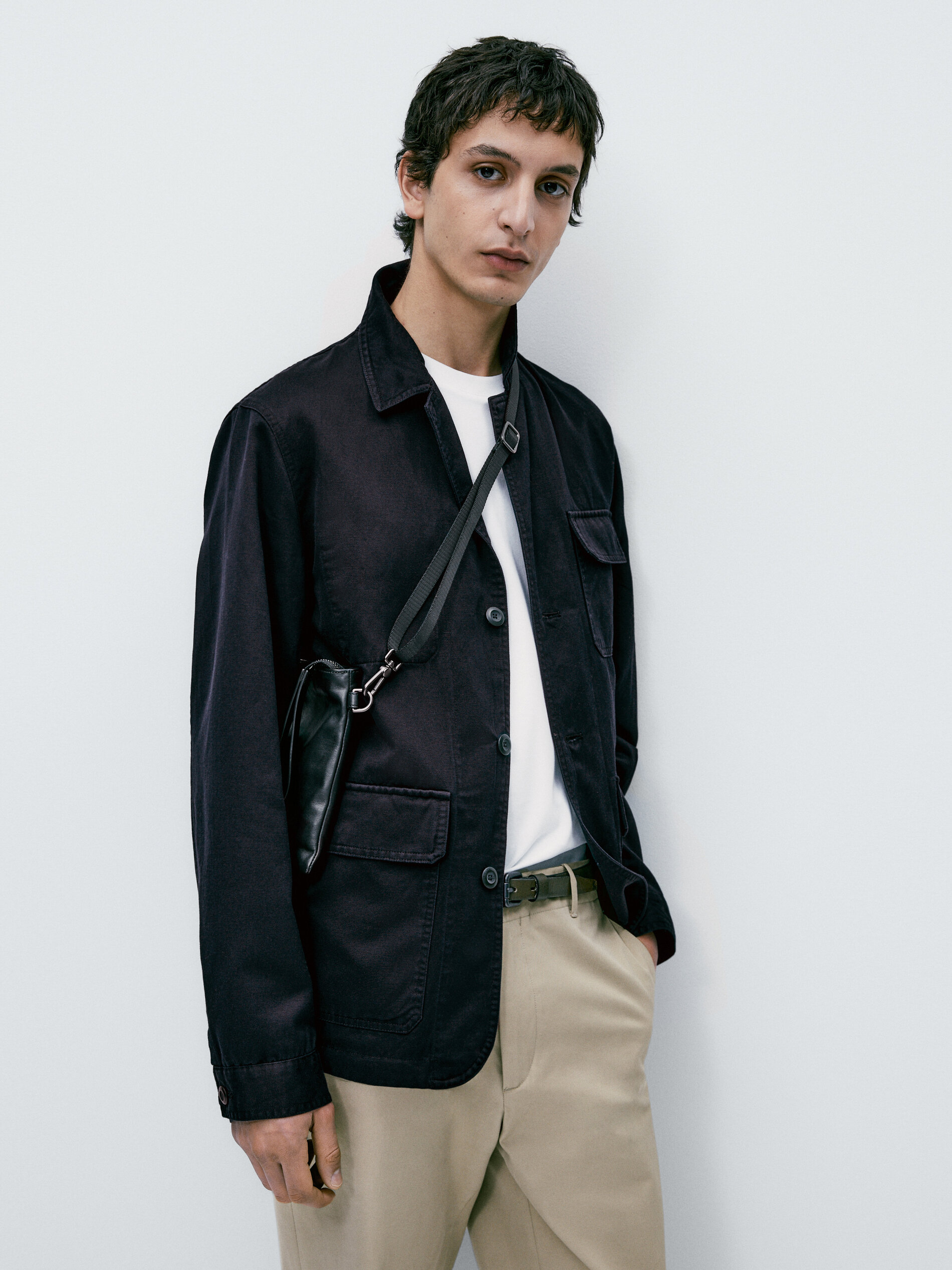 Chaqueta mezcla lino algodón bolsillos - AZUL MARINO