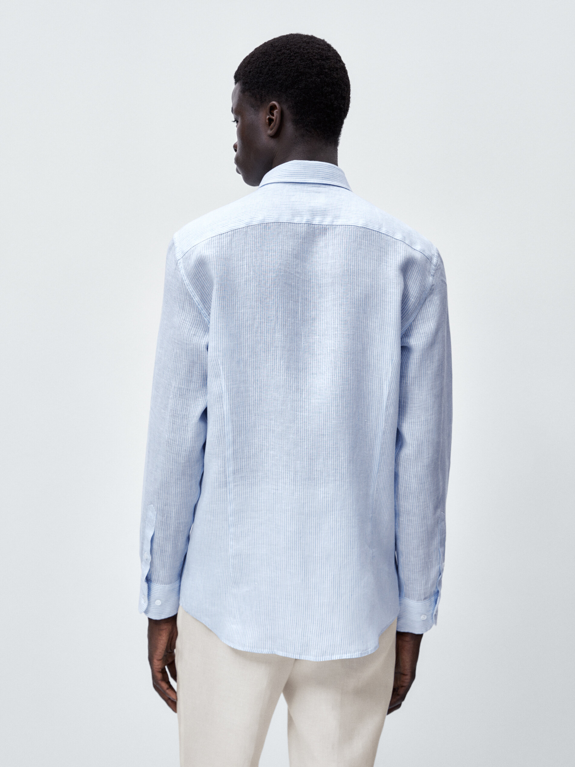 Camisa micro rayas lino slim fit - CELESTE