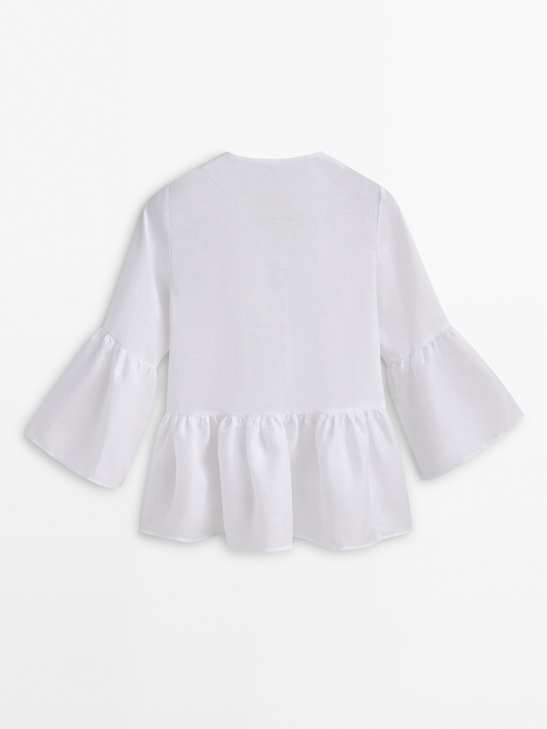 Camisa peplum lino botón -Studio - BLANCO