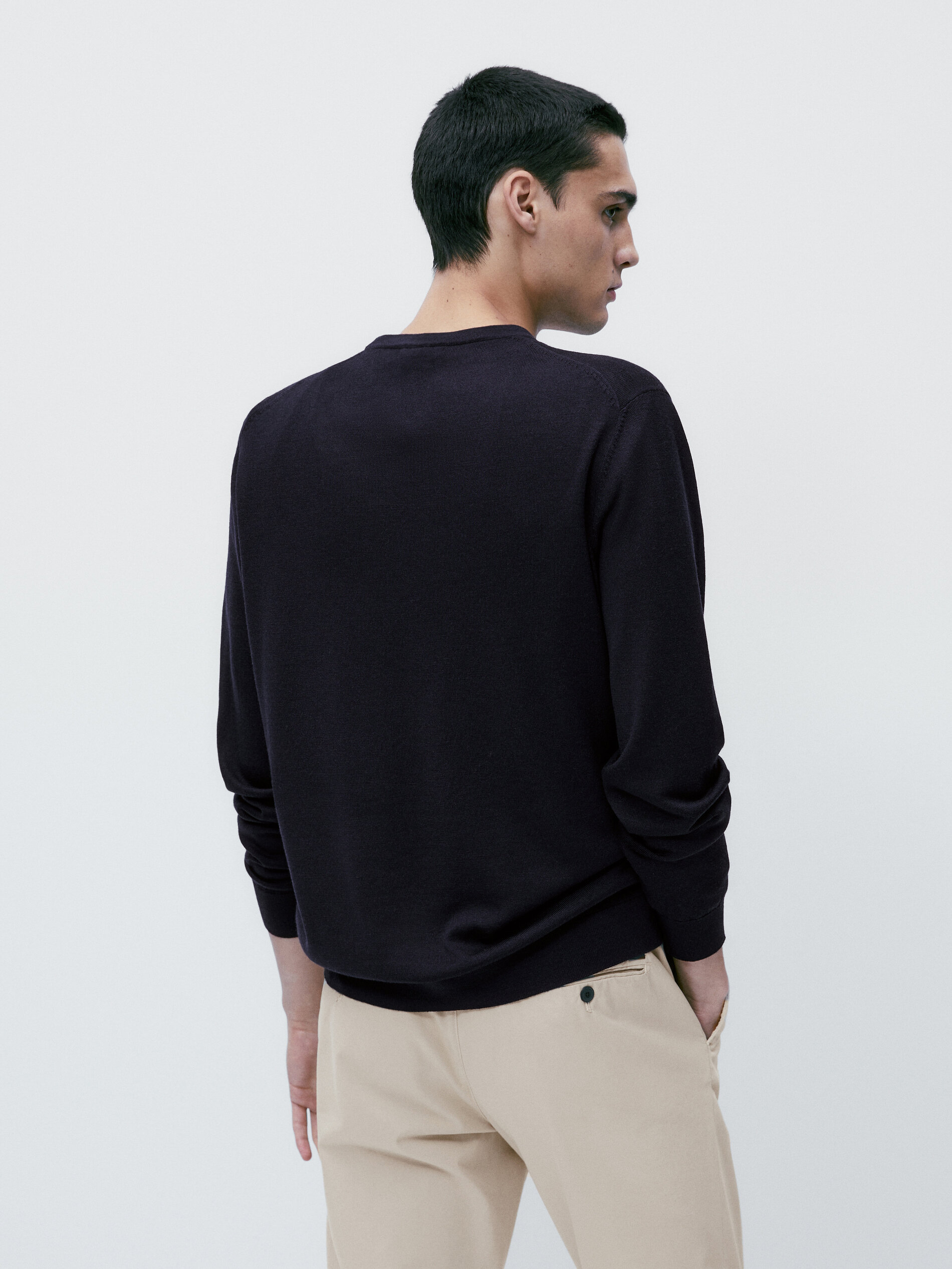 Jersey cuello redondo 100% lana merino - AZUL MARINO