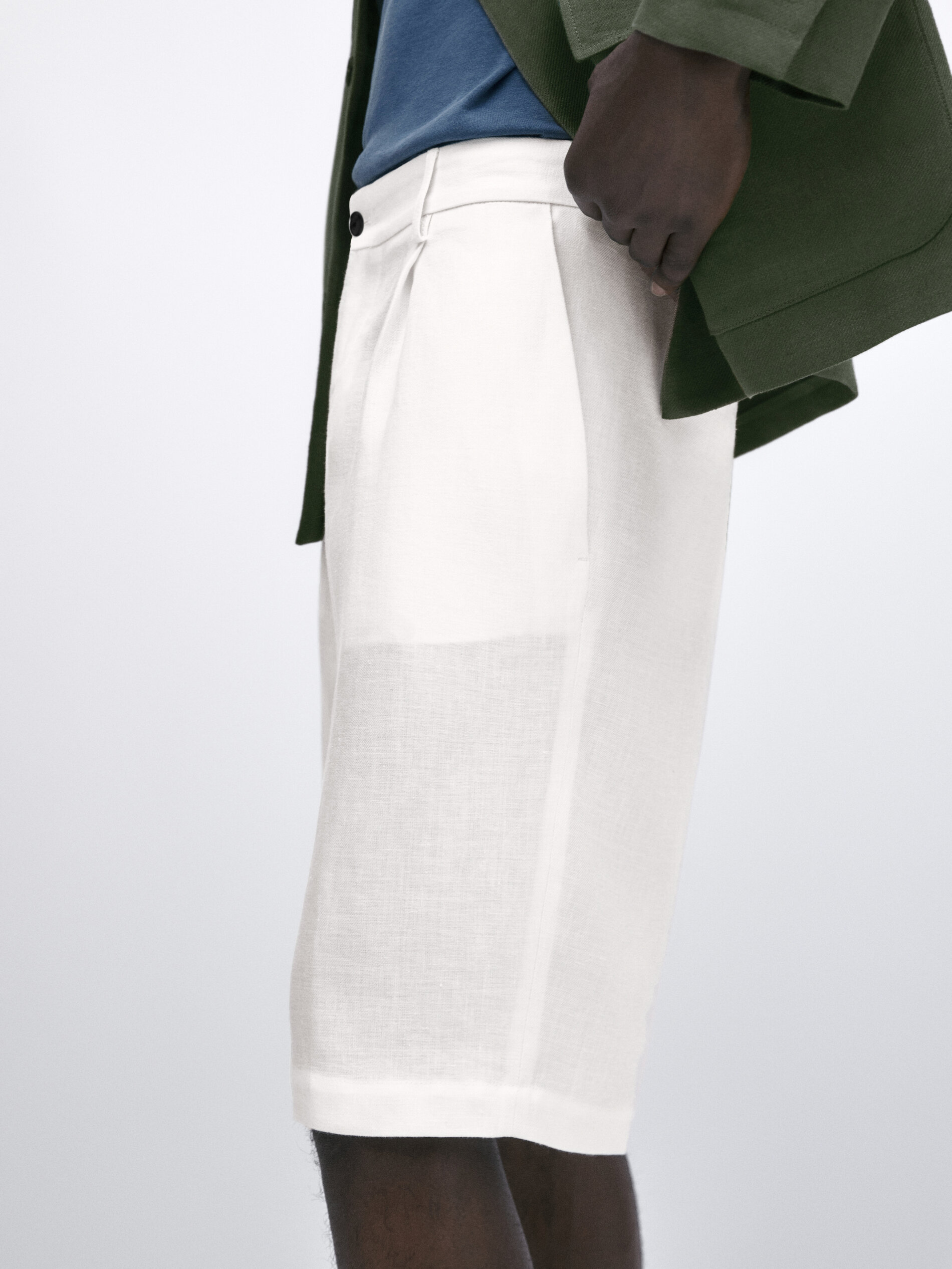 Bermuda pinzas 100% lino -Studio - BLANCO