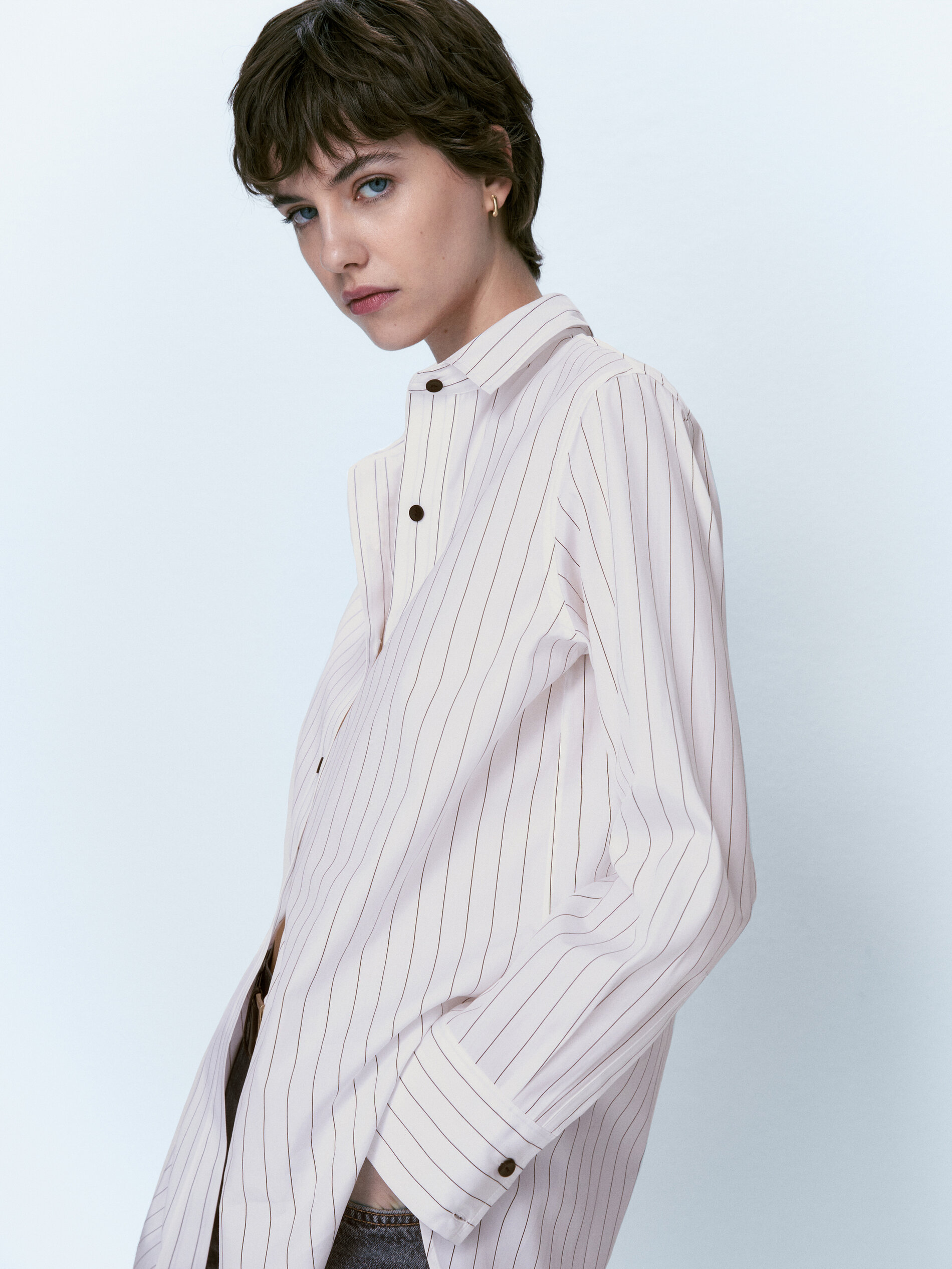 Camisa popelín algodón rayas - BLANCO