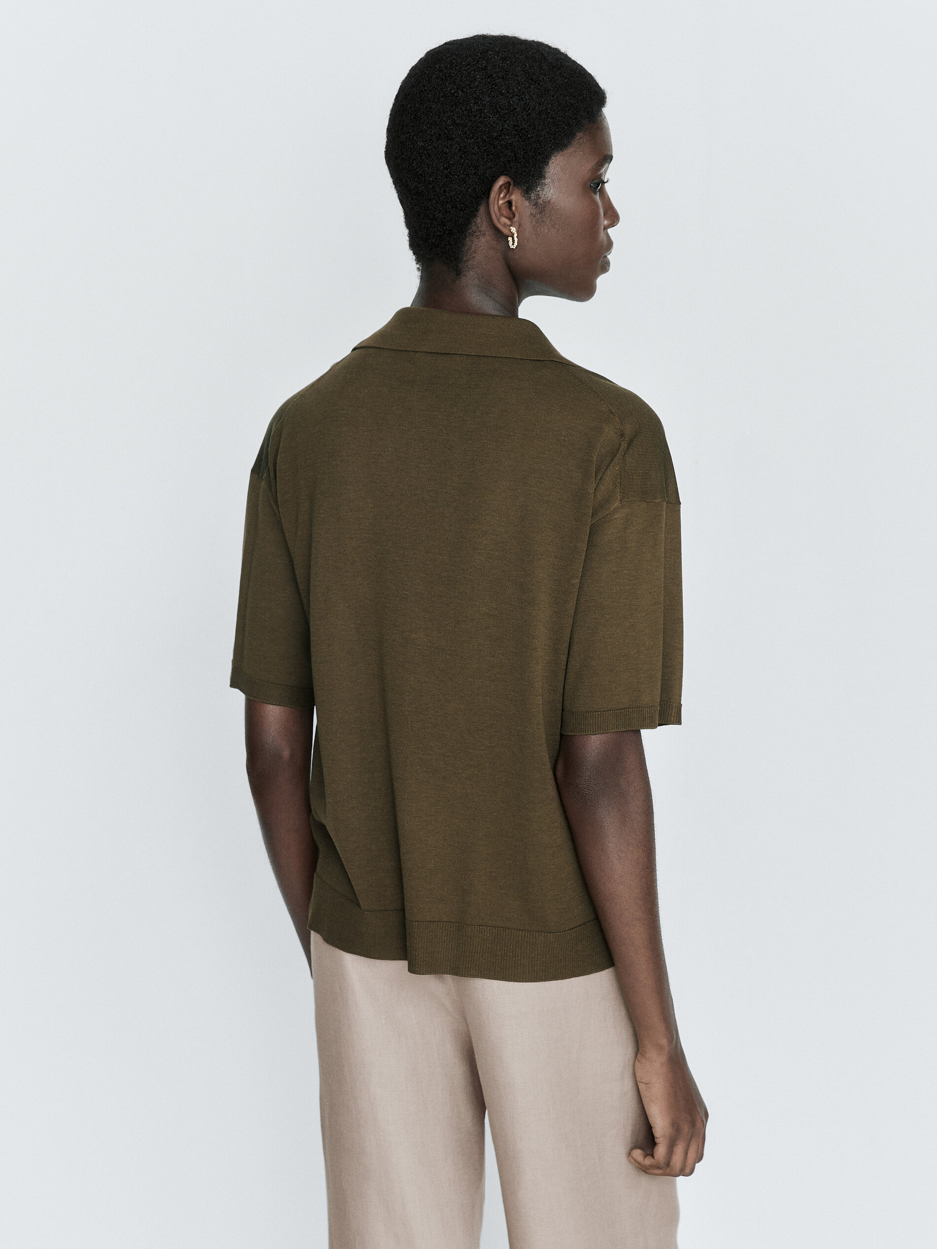 Jersey punto cuello polo - KAKI OSCURO