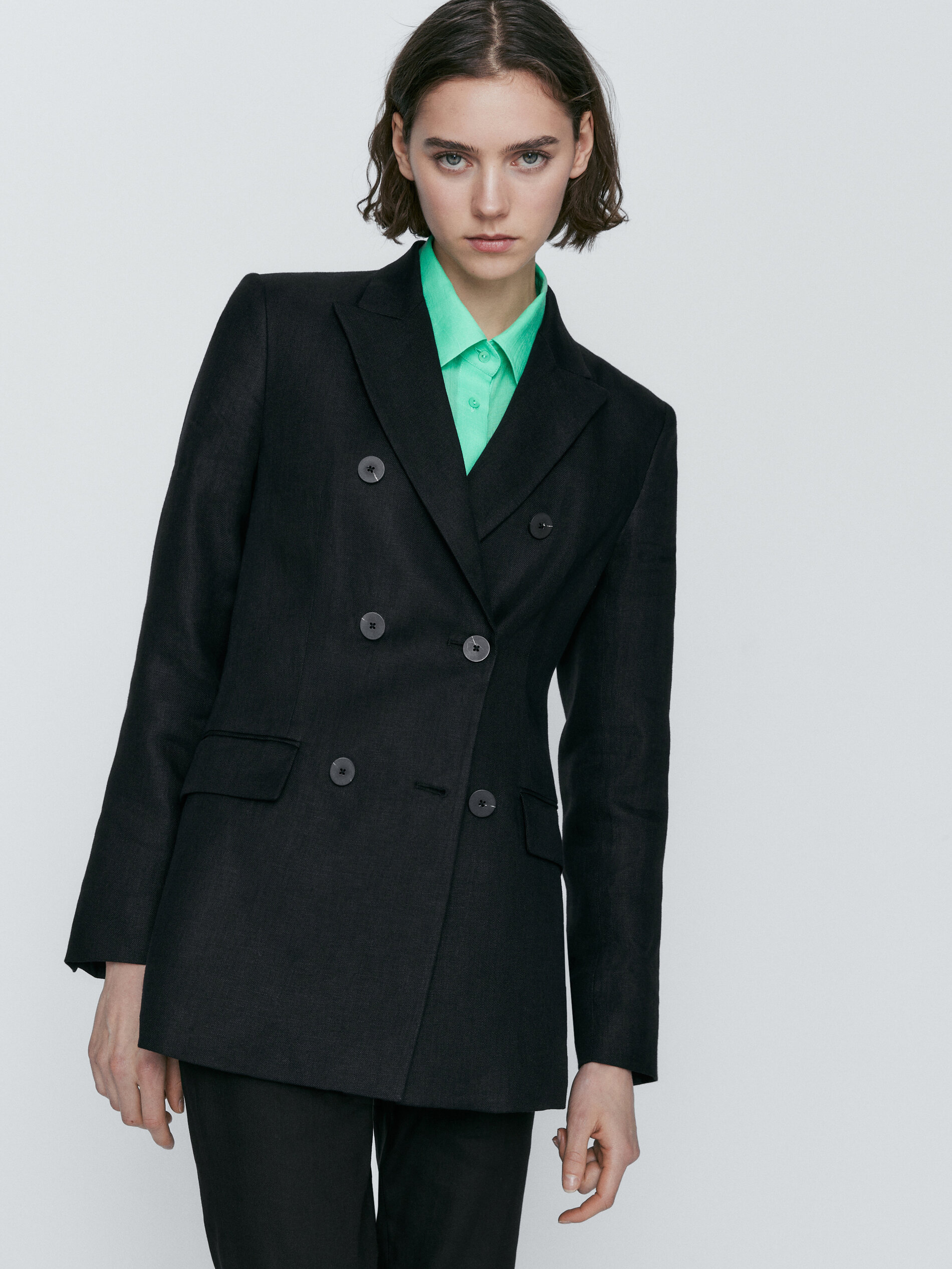 Americana traje mezcla lino stretch - NEGRO