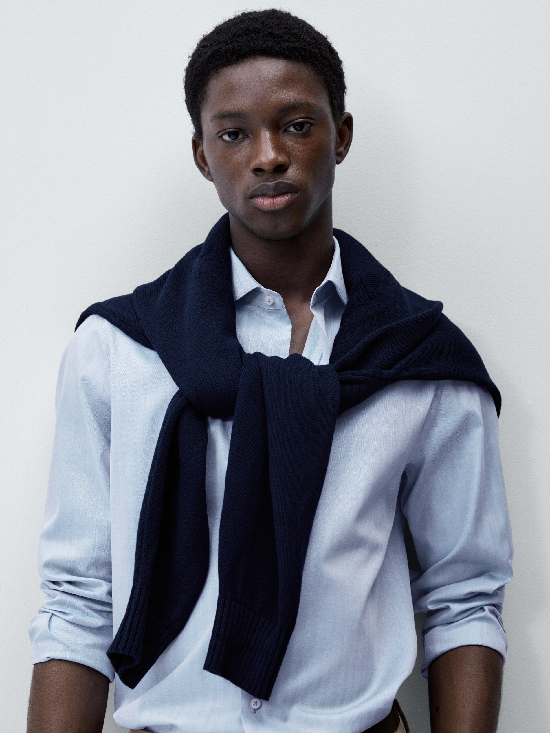 Camisa espiga algodón regular fit - CELESTE