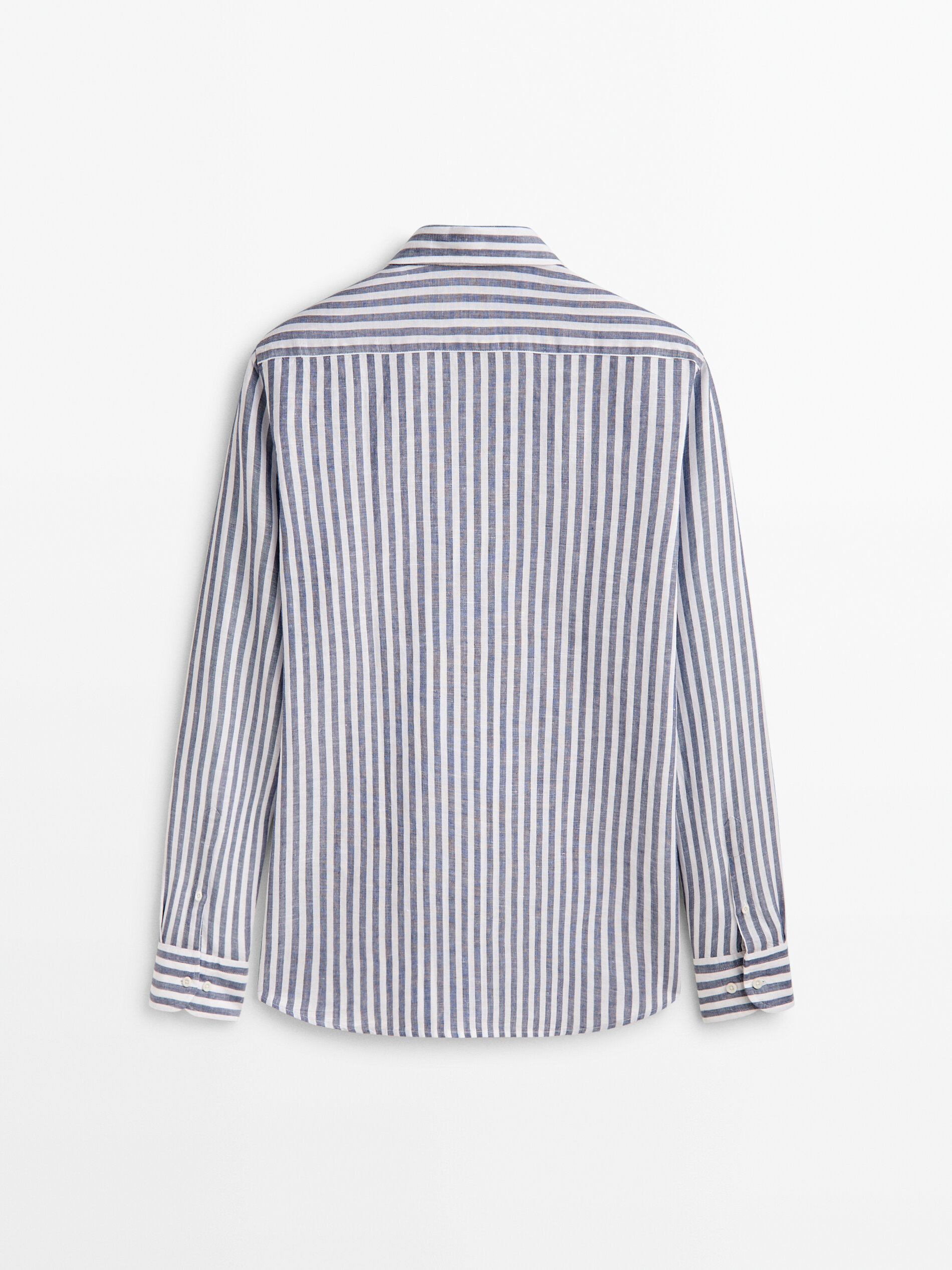 Camisa rayas con lino y algodón regular fit - AZUL MARINO