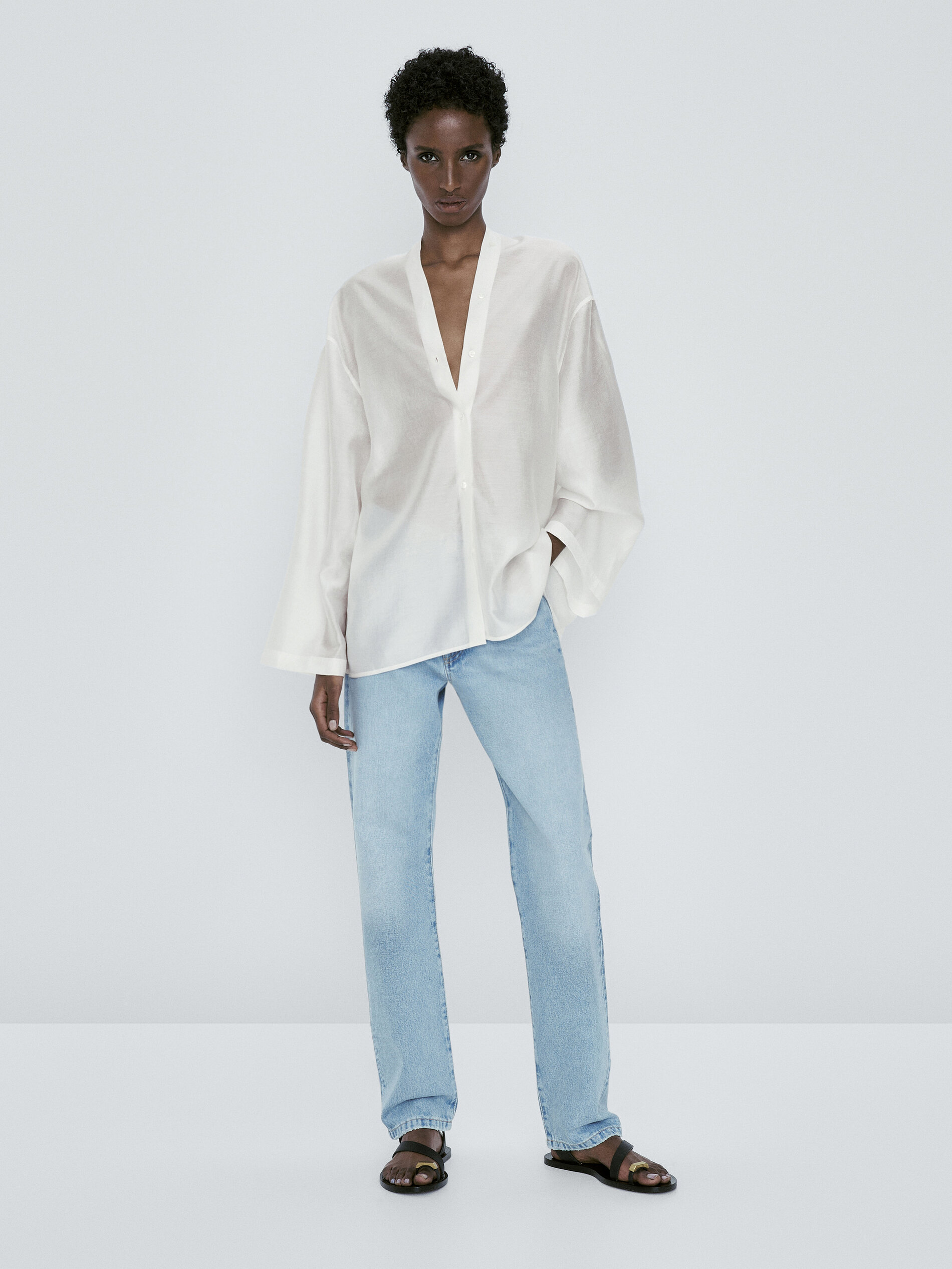 Camisa kimono escote pico - BLANCO