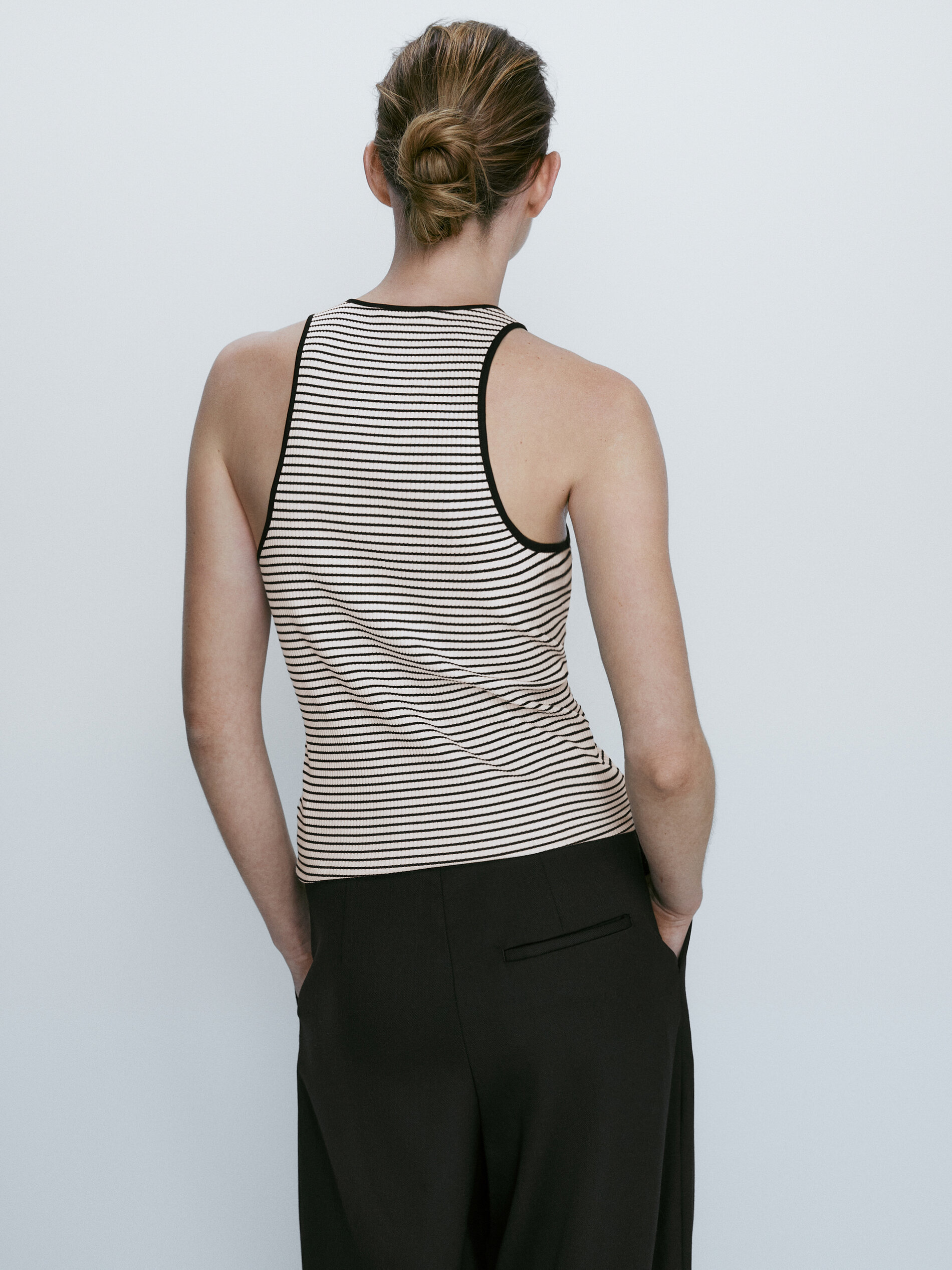 Camiseta rayas algodón sin mangas - CRUDO