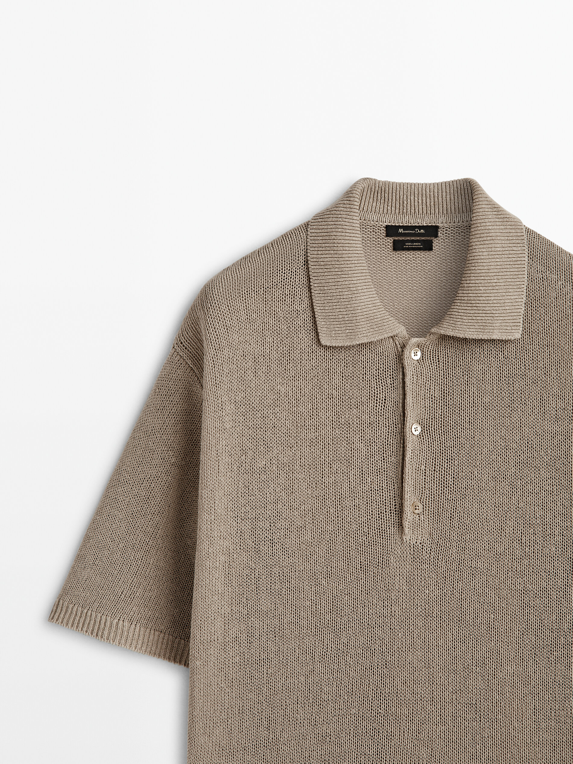 Jersey cuello polo botones 100% lino - Piedra