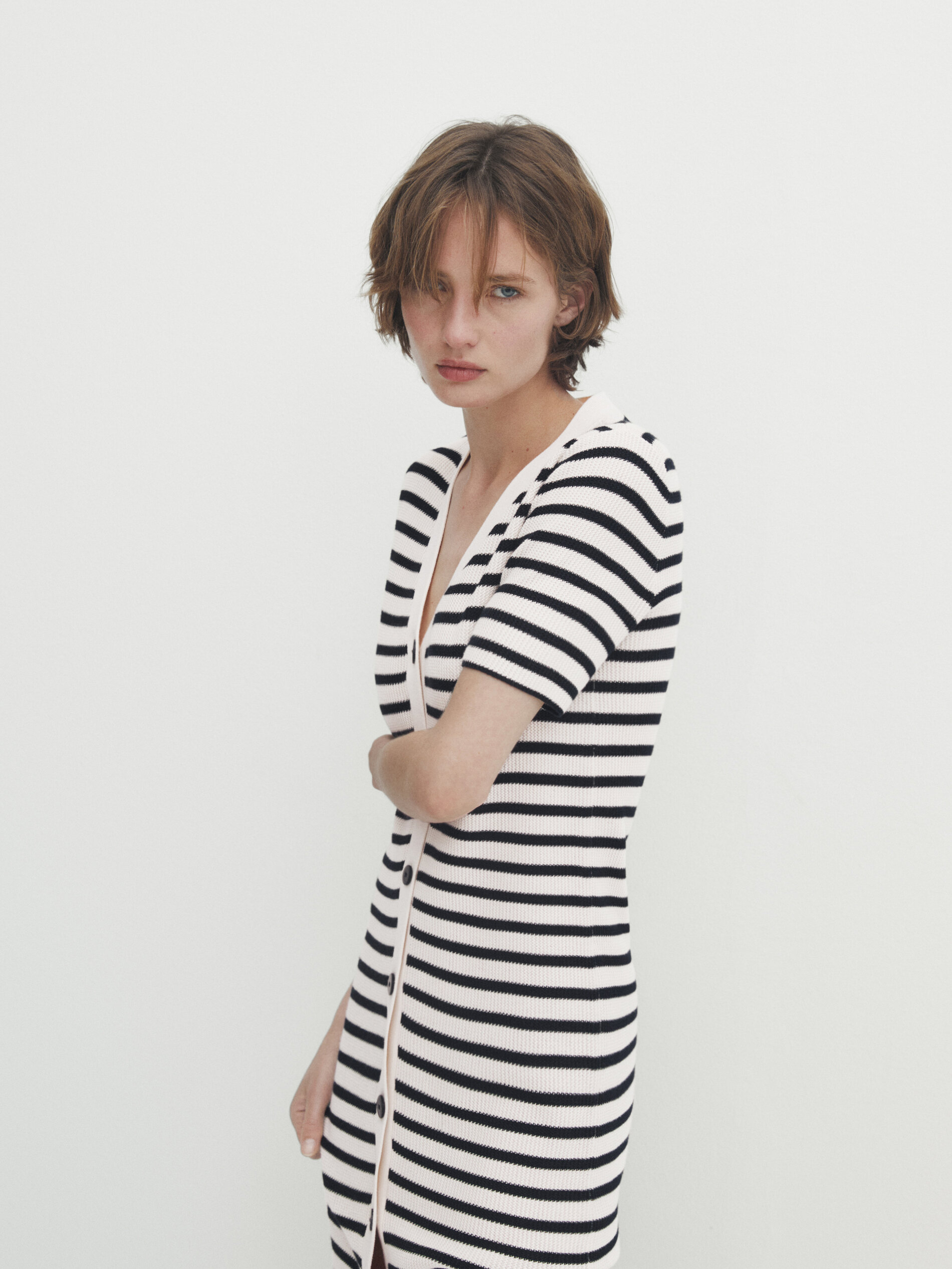 Vestido midi rayas algodón estructura - AZUL MARINO