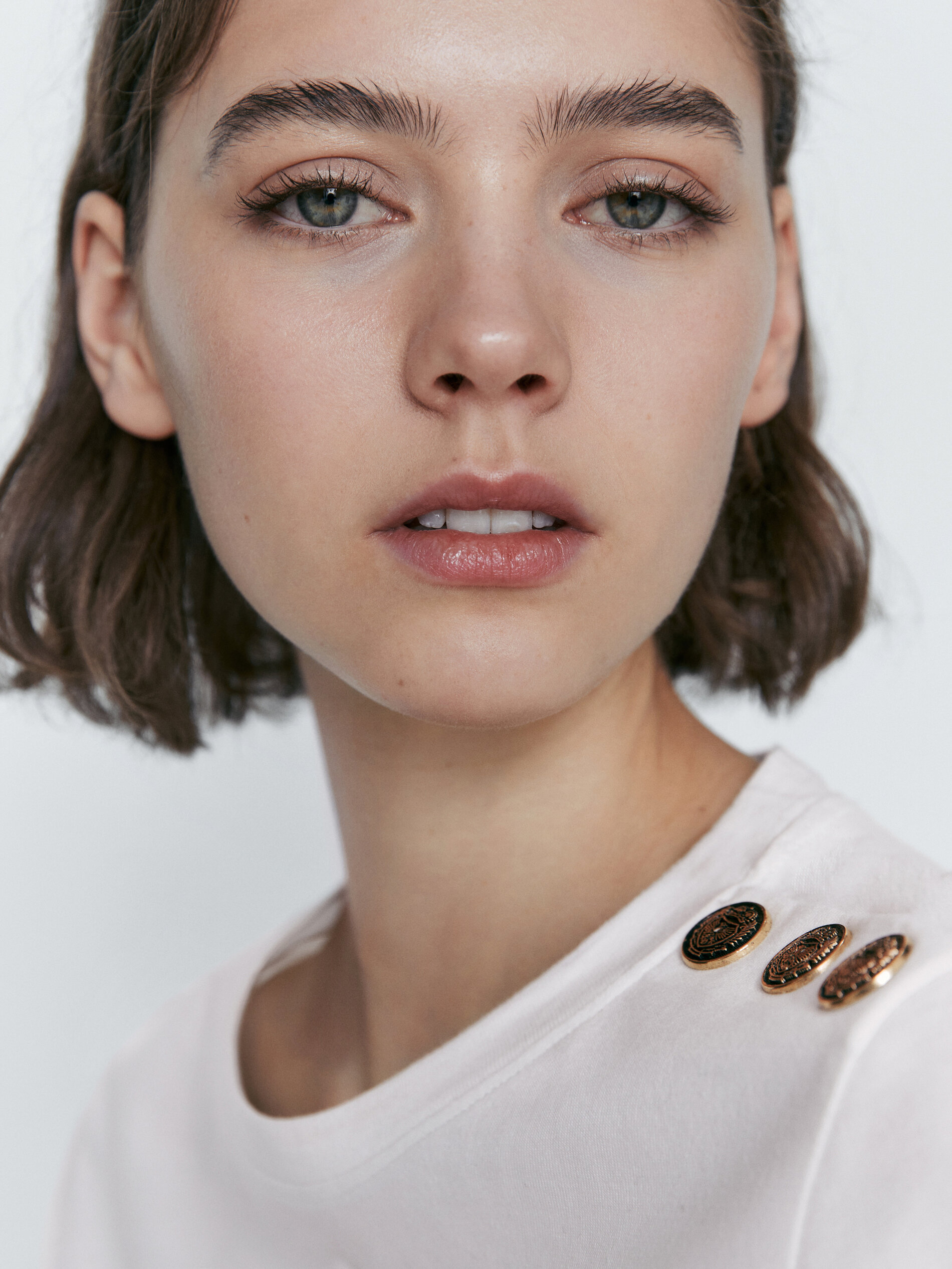 Camiseta rayas algodón botones hombro - CRUDO