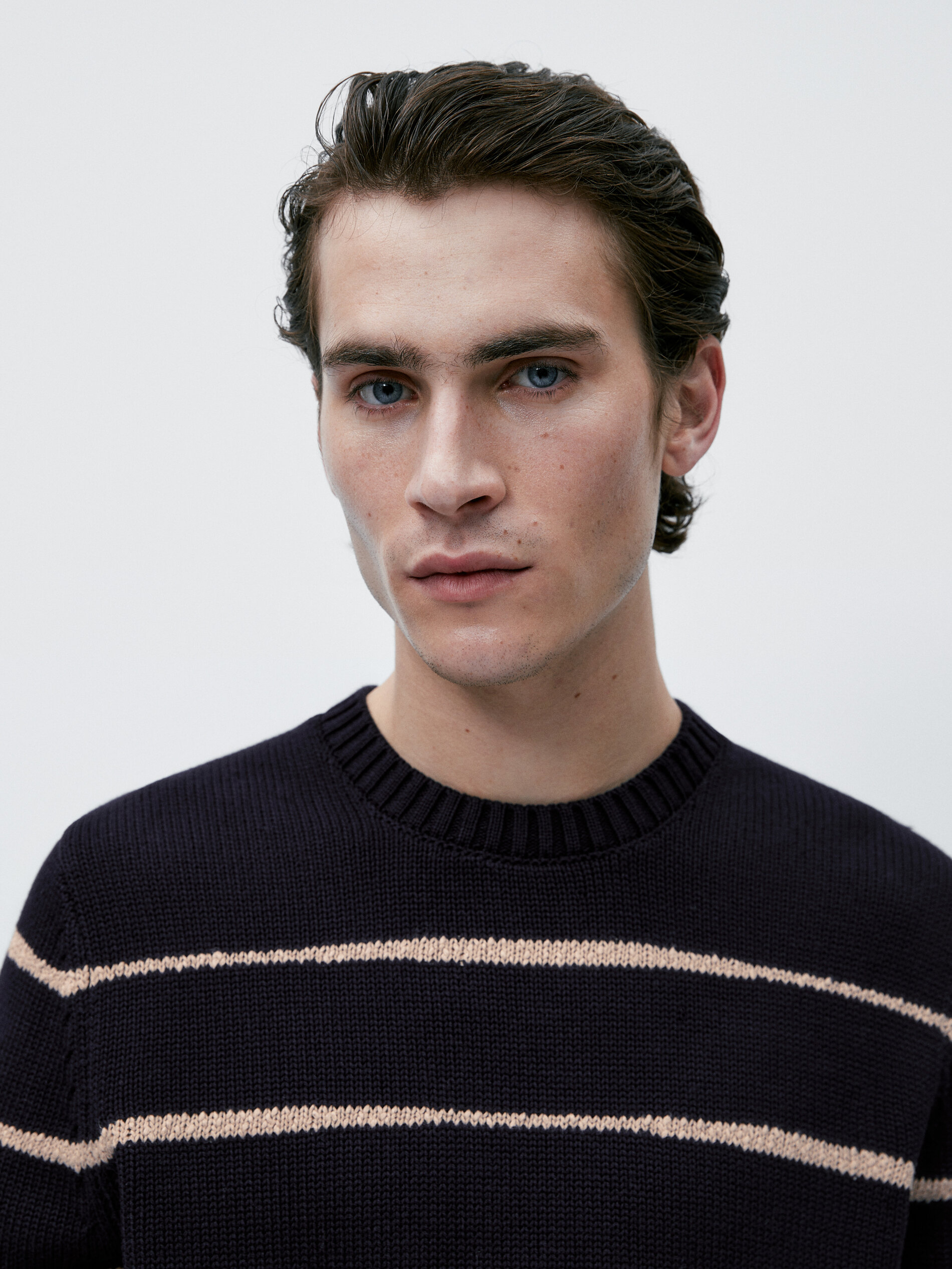 Jersey de punto rayas cuello redondo - AZUL MARINO