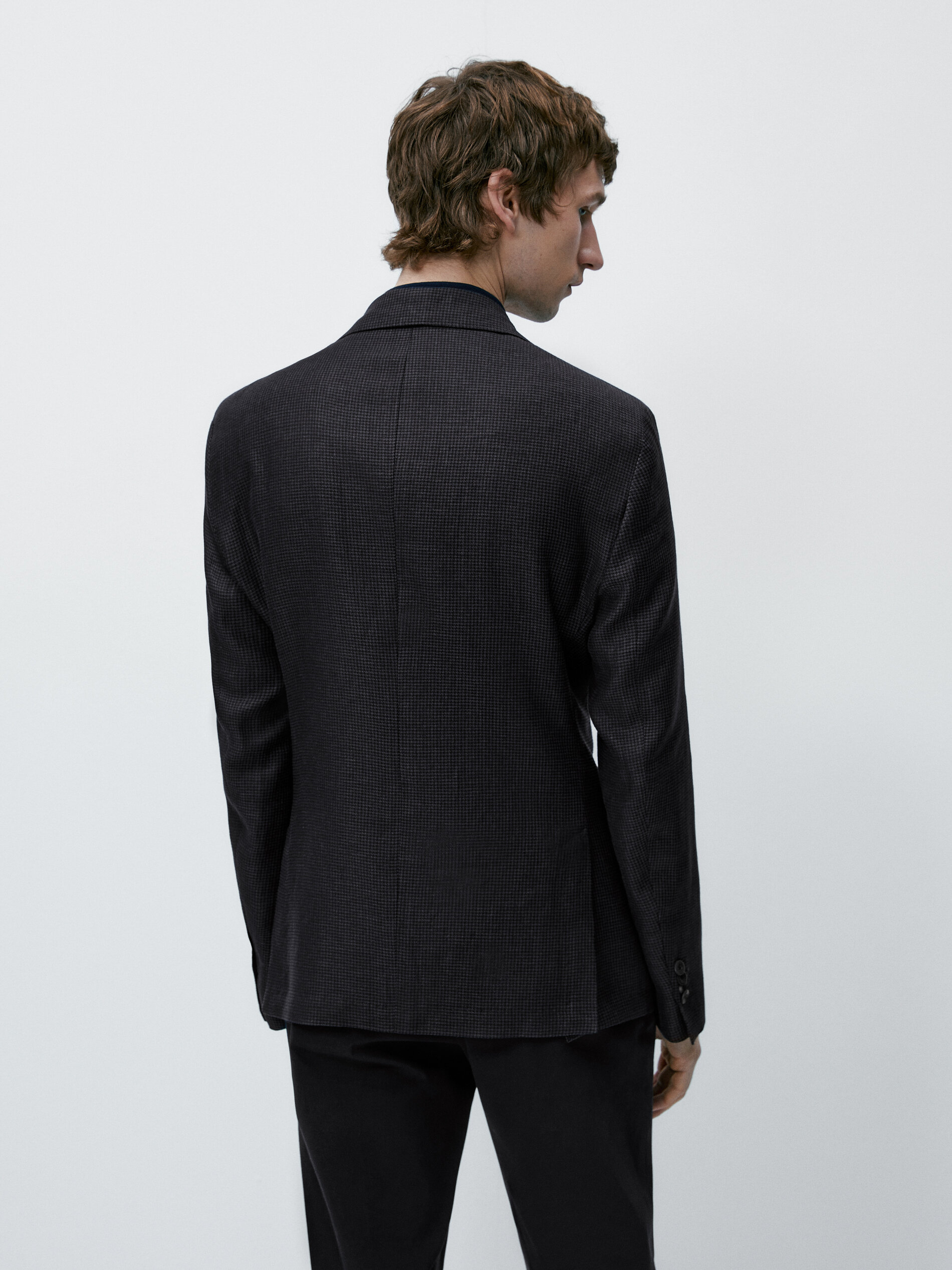 Americana pata de gallo con lino - AZUL MARINO