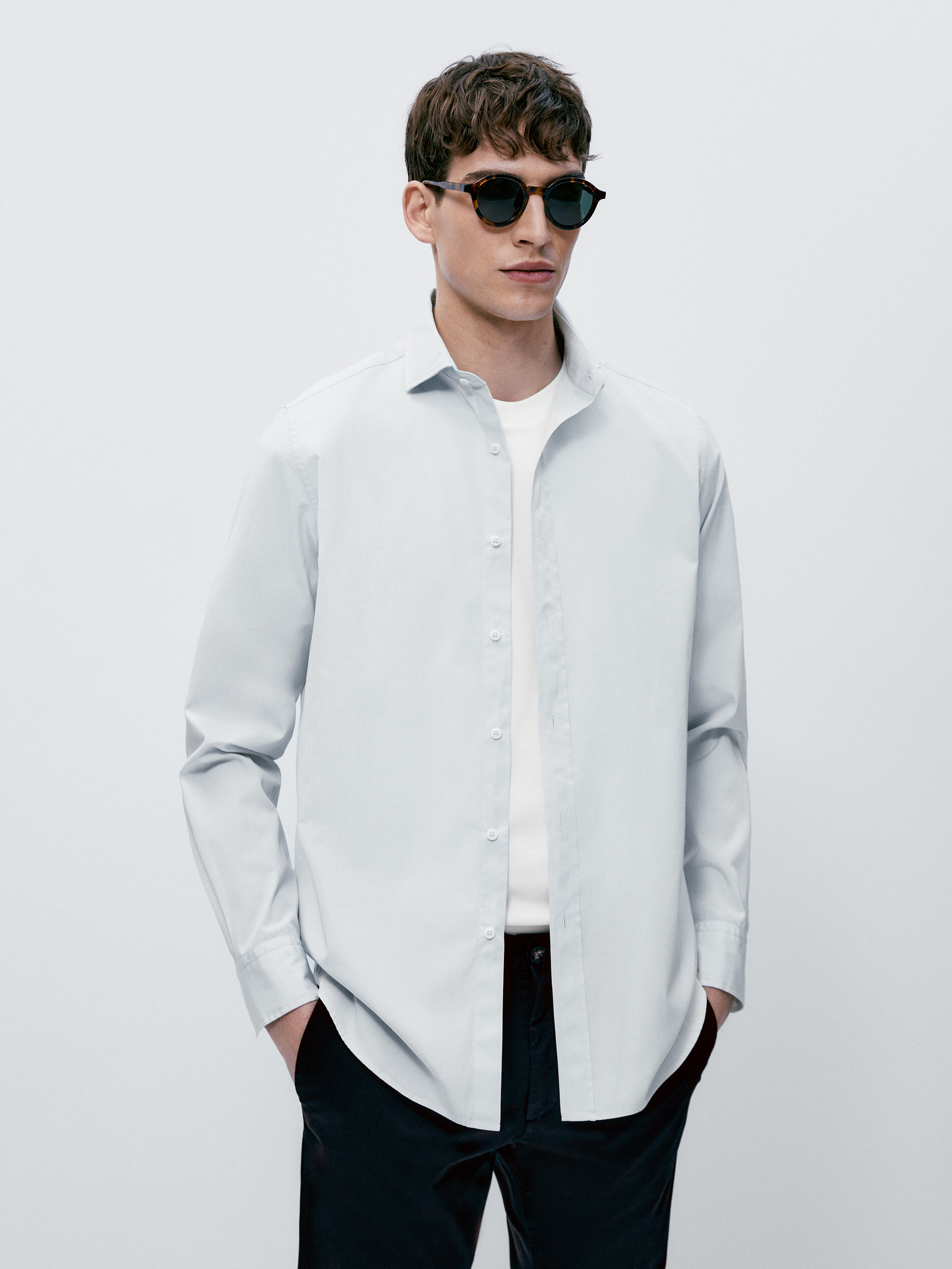 Camisa popelín algodón slim fit - Azul Claro