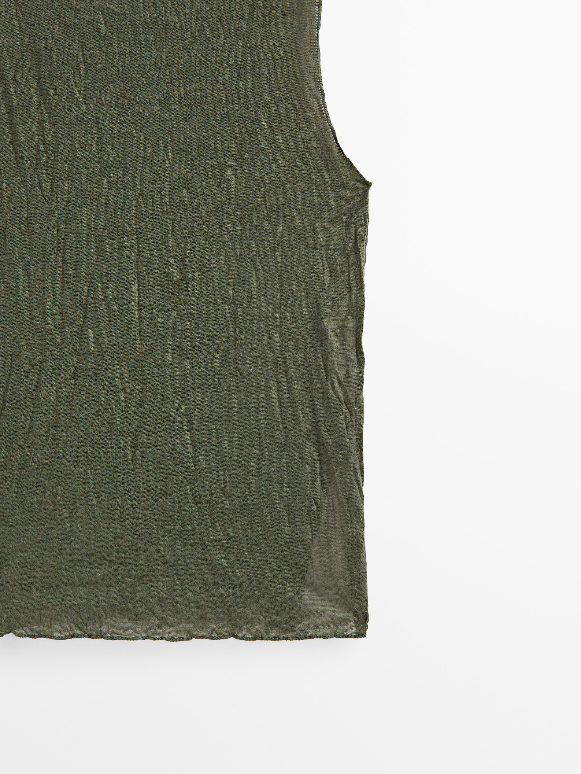 Camiseta mezcla lino efecto arrugado - KAKI CLARO