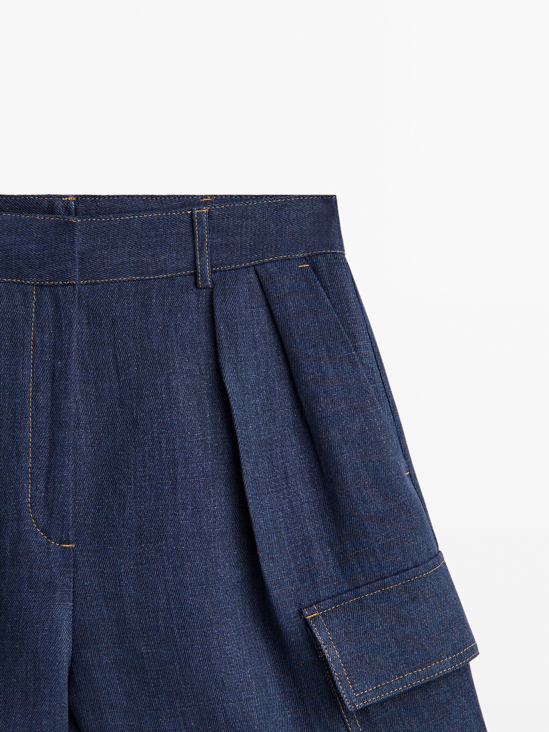 Bermuda cargo lino pespuntes - AZUL MARINO