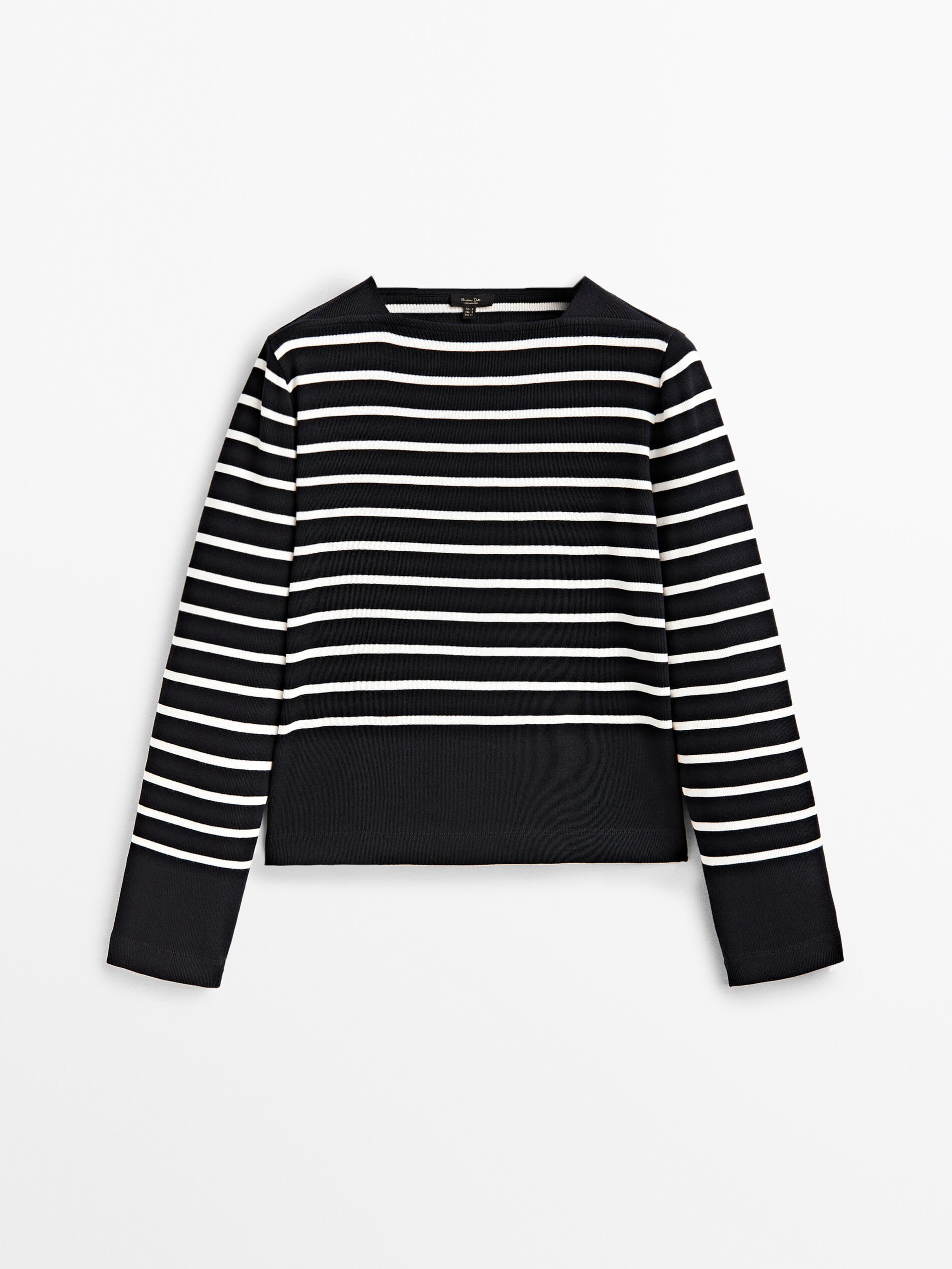 Camiseta rayas algodón cuello barco - AZUL MARINO