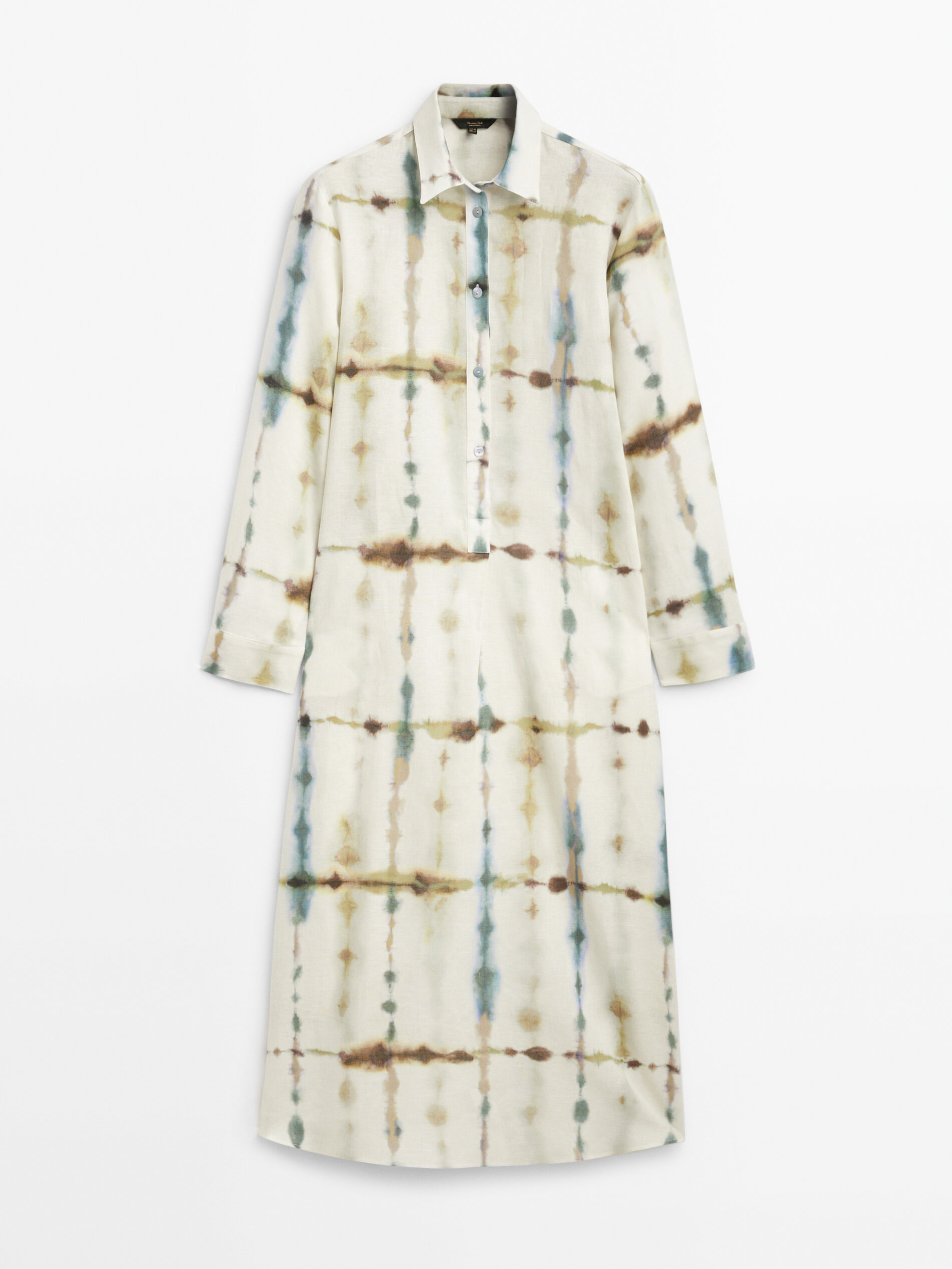 Vestido tie dye con lino y algodón - AZUL