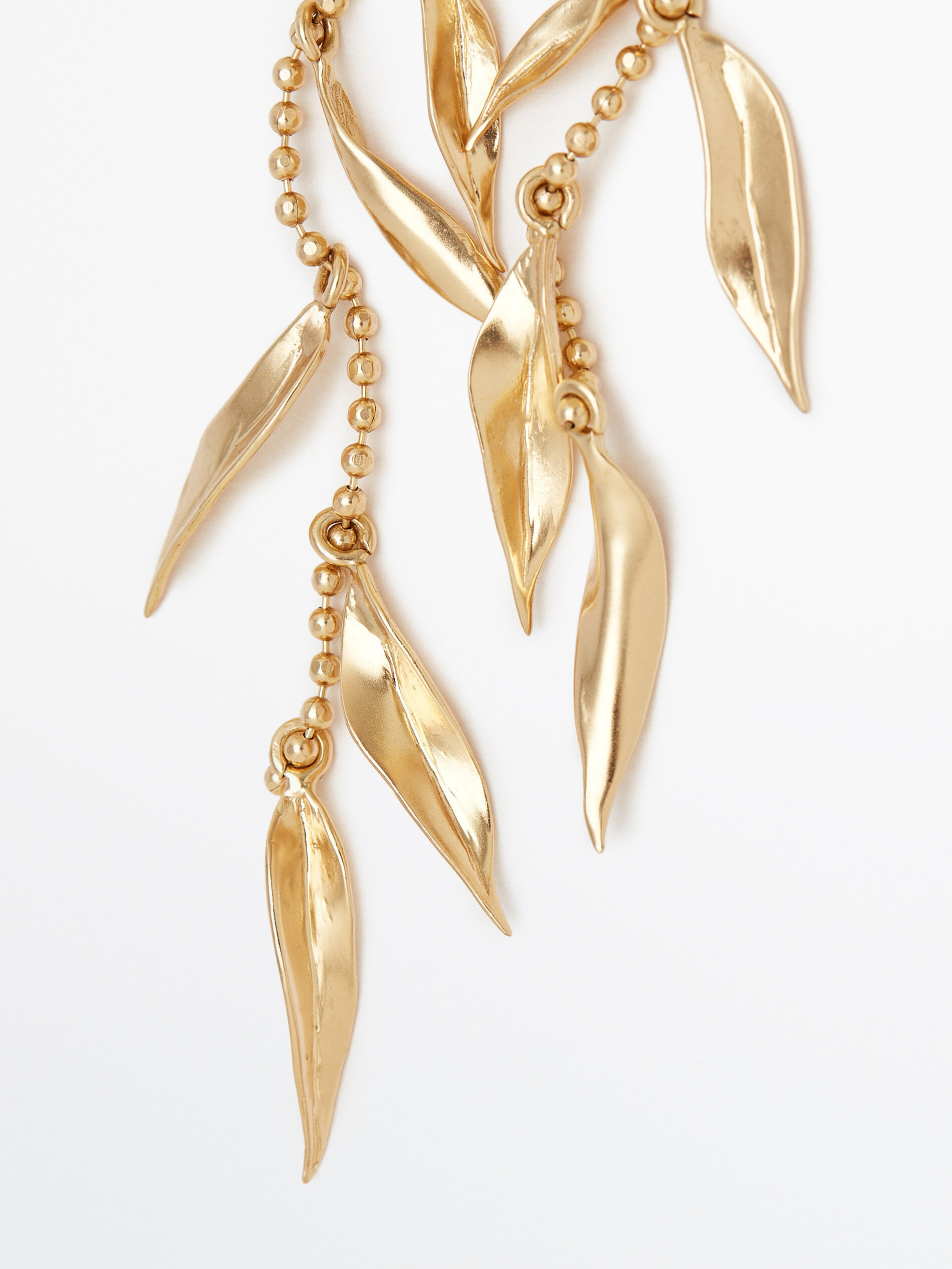 Pendientes largos flor y rama baño oro - DORADO