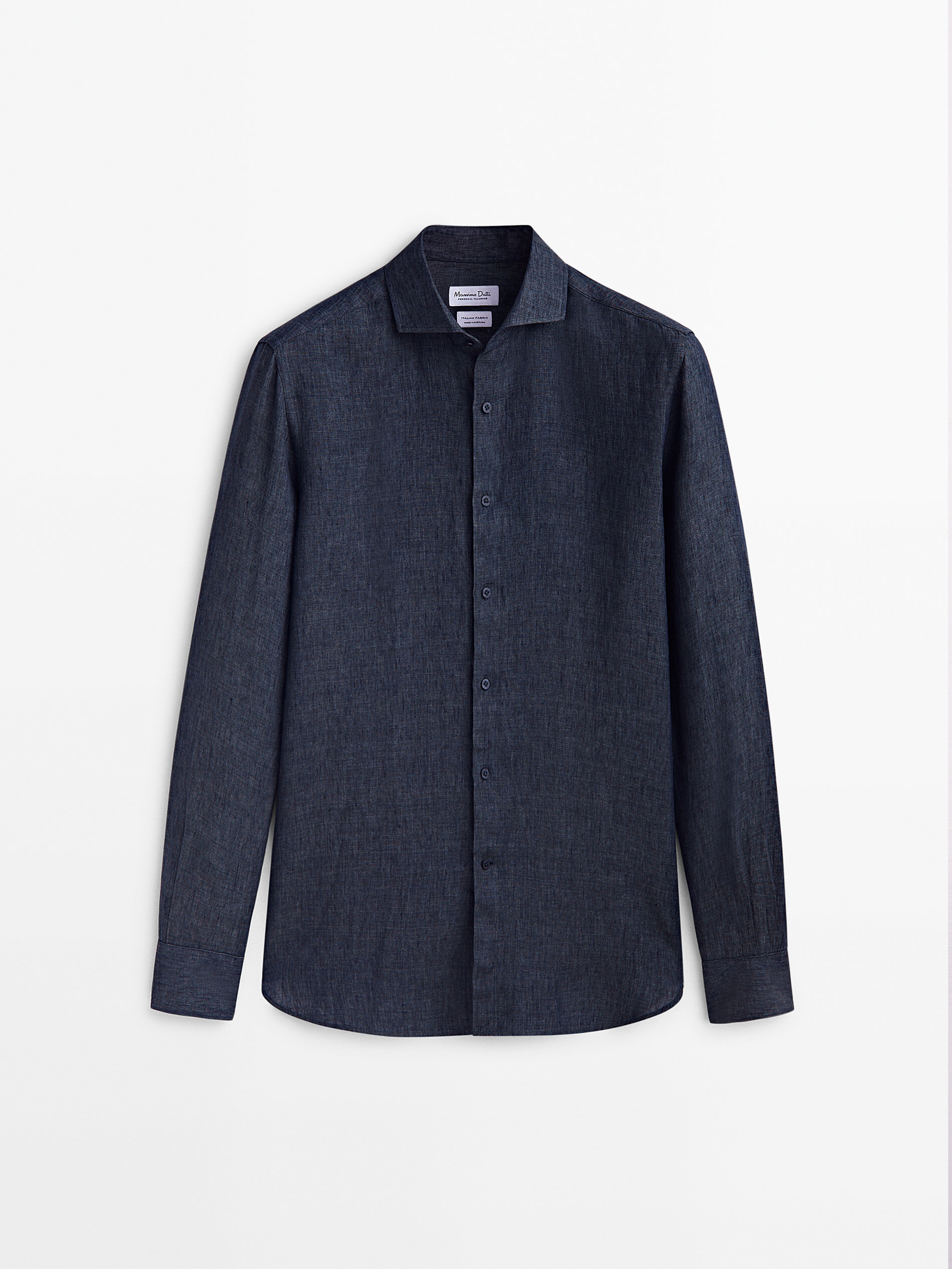 Camisa 100% lino delave slim fit - AZUL MARINO