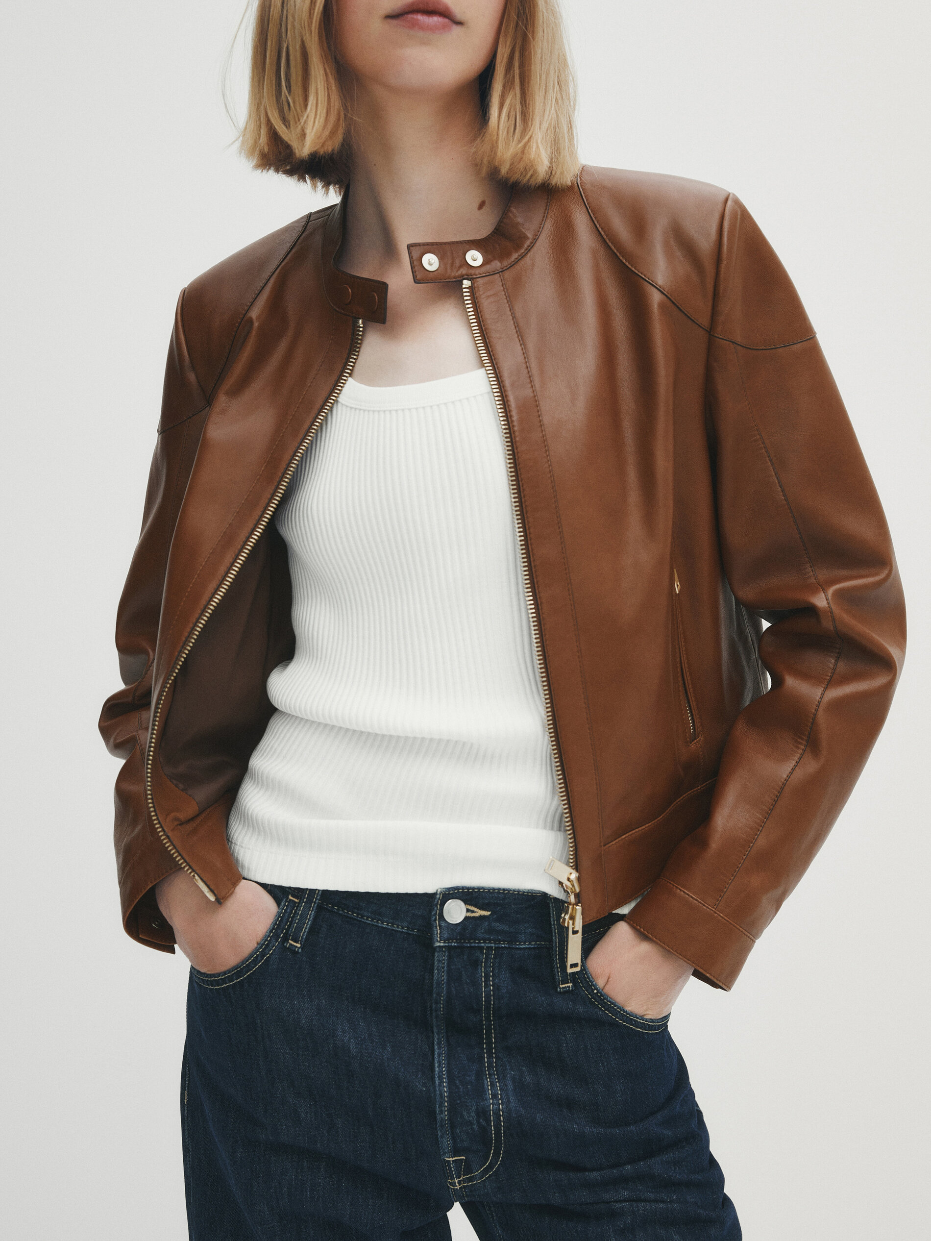 Cazadora piel napa hombreras - CUERO