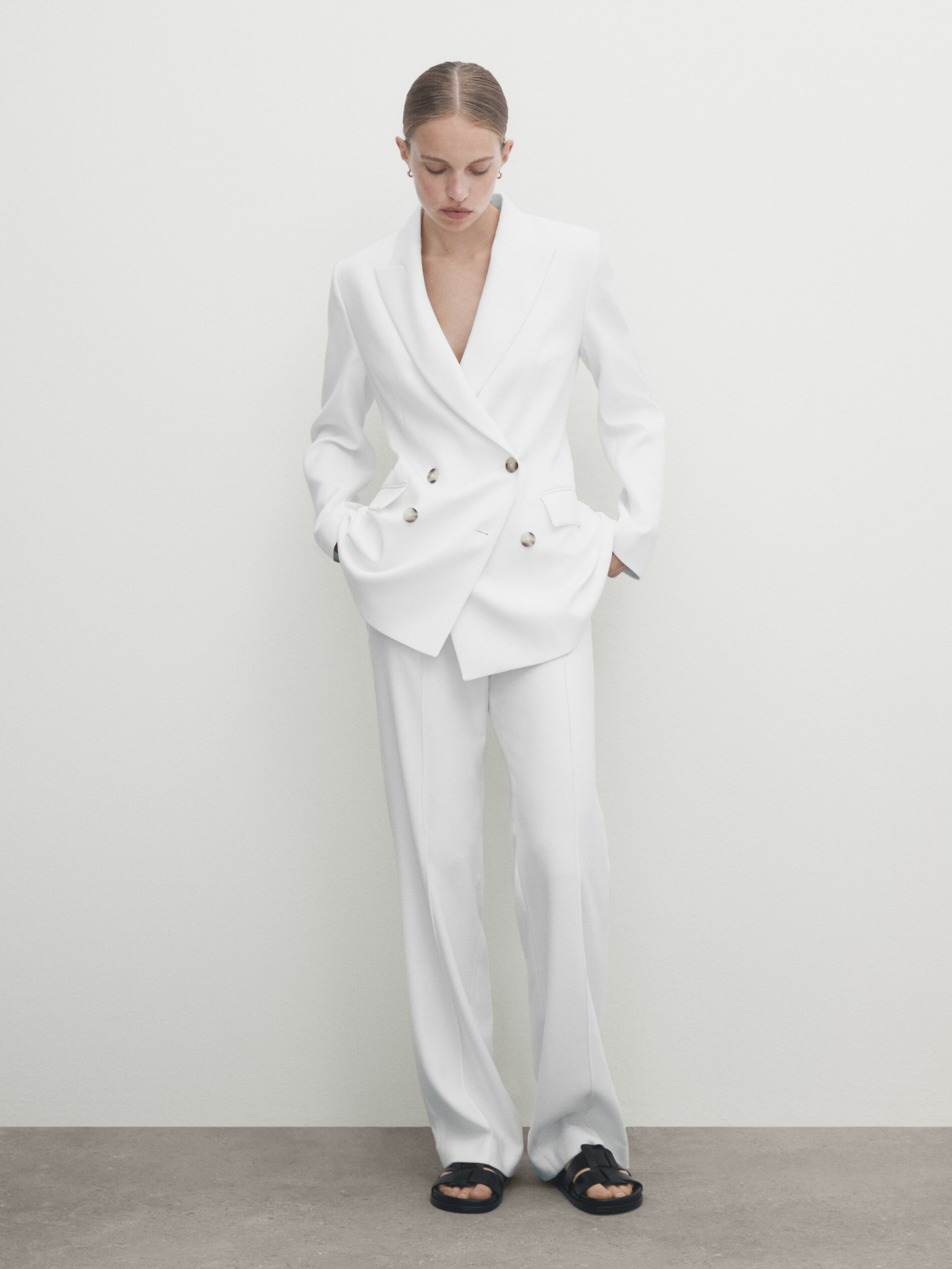 Americana traje cruzada crepe - BLANCO