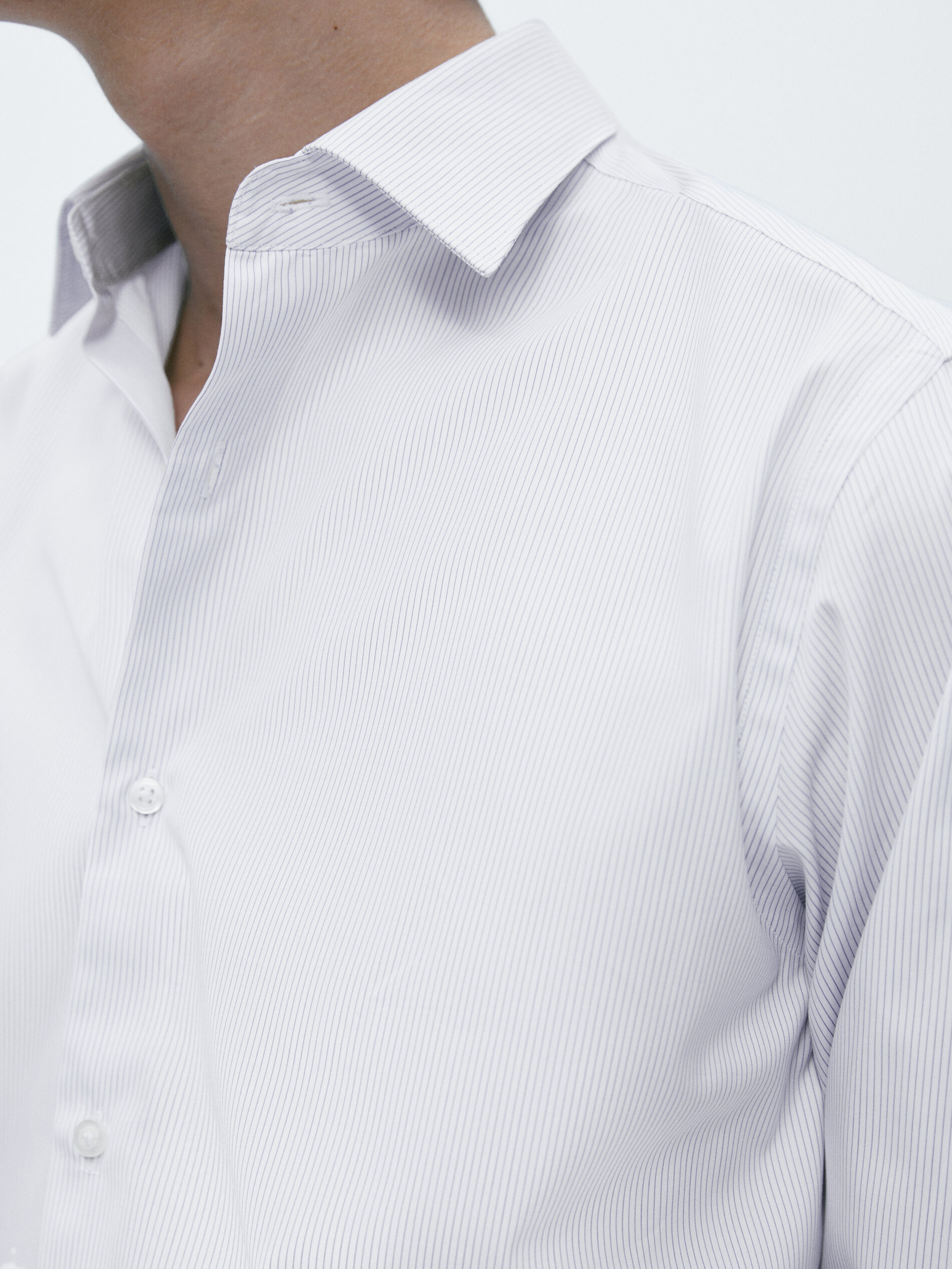 Camisa rayas algodón slim fit - CELESTE