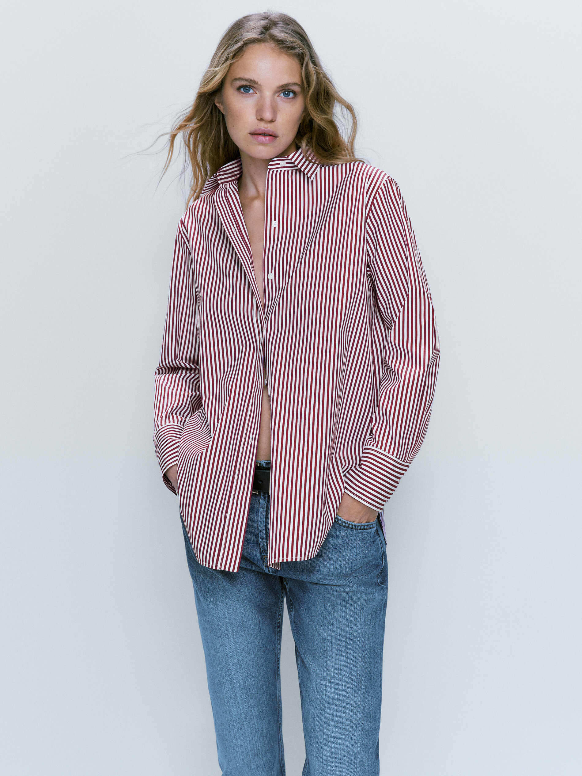 Camisa popelín algodón rayas - GRANATE