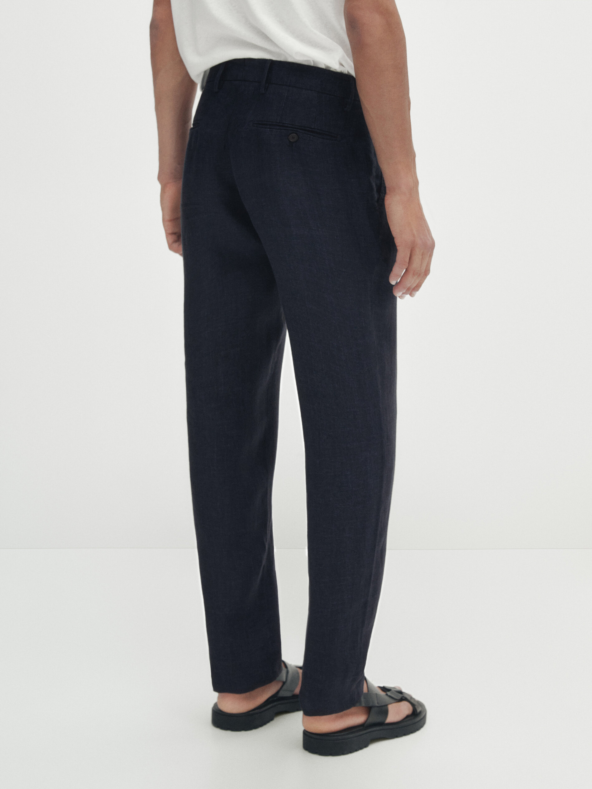 Pantalón traje lino sarga azul marino - AZUL MARINO